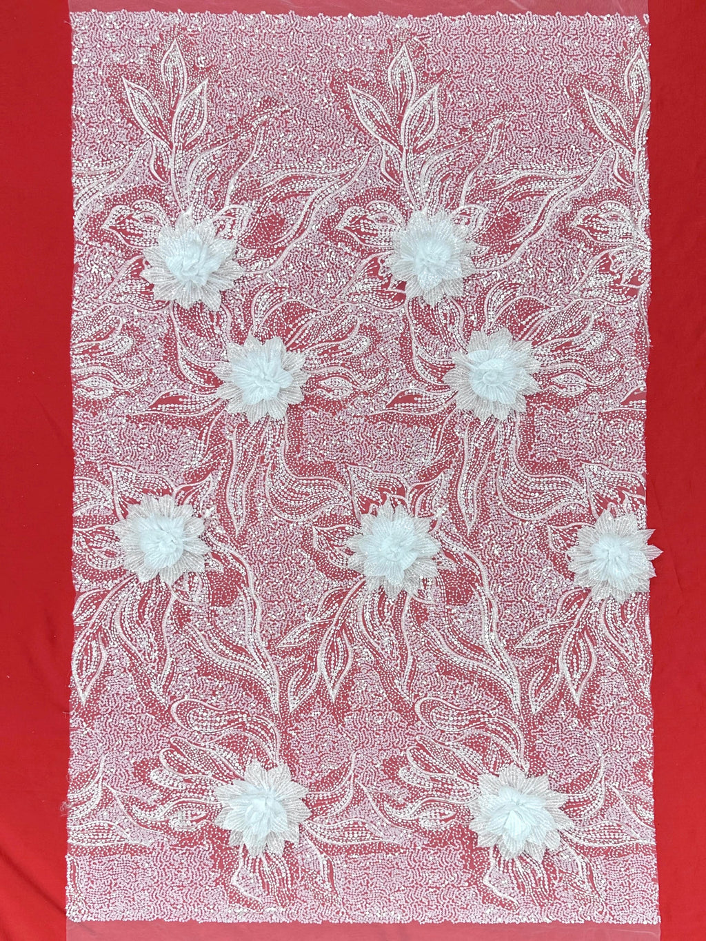 BLS6573#	3D Floral Sequined Beaded Embroidered Tulle Lace Fabric Large Floral Leaf Vine for Wedding Dresses Evening Gowns