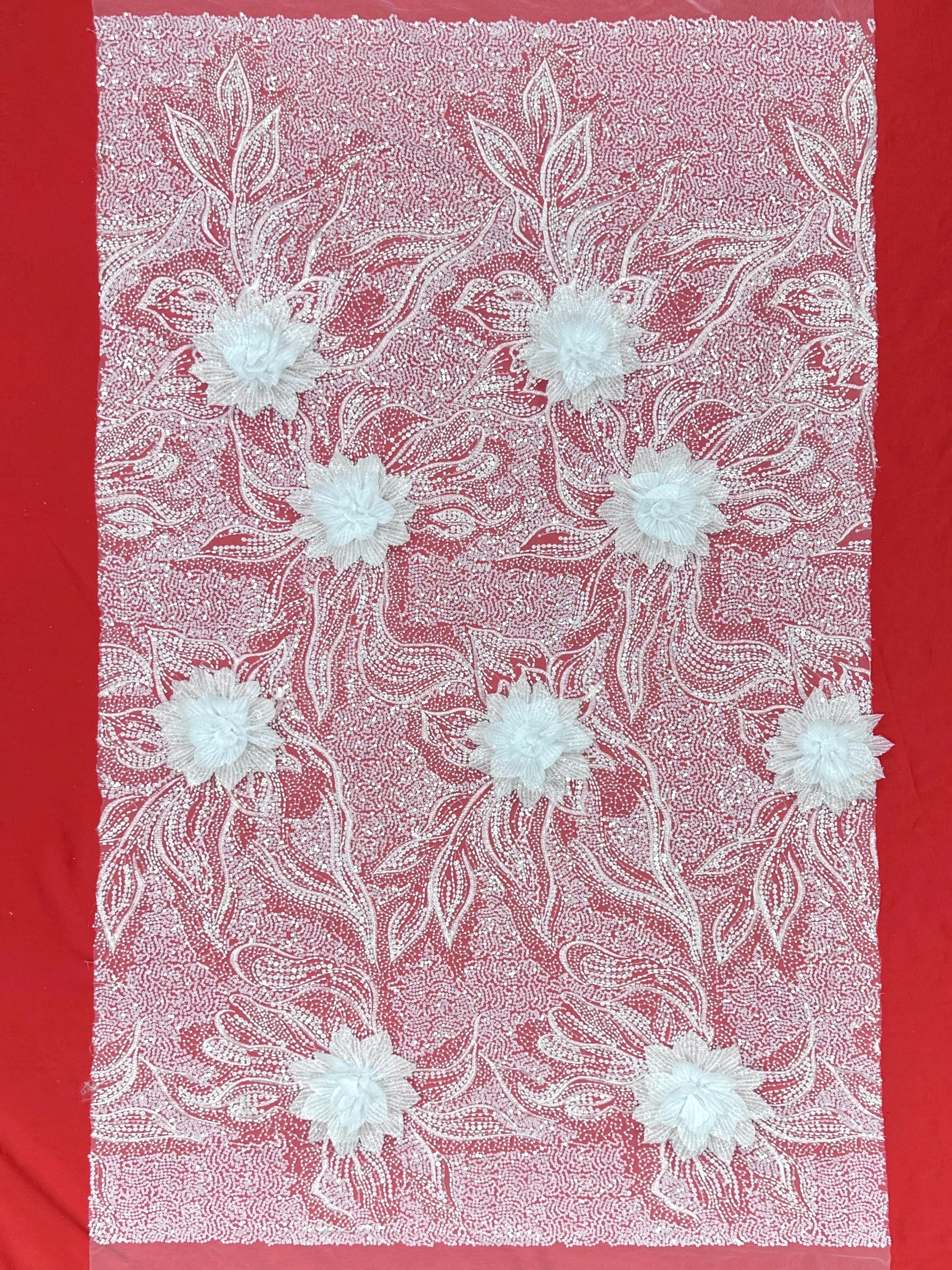 BLS6573#	3D Floral Sequined Beaded Embroidered Tulle Lace Fabric Large Floral Leaf Vine for Wedding Dresses Evening Gowns