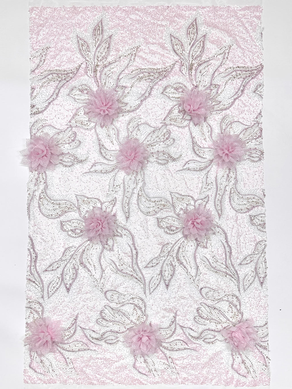 BLS6573#	3D Floral Sequined Beaded Embroidered Tulle Lace Fabric Large Floral Leaf Vine for Wedding Dresses Evening Gowns