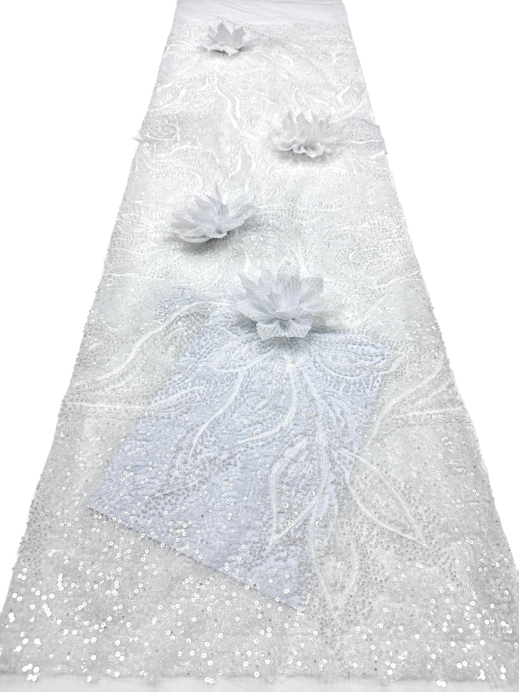 BLS6573#	3D Floral Sequined Beaded Embroidered Tulle Lace Fabric Large Floral Leaf Vine for Wedding Dresses Evening Gowns