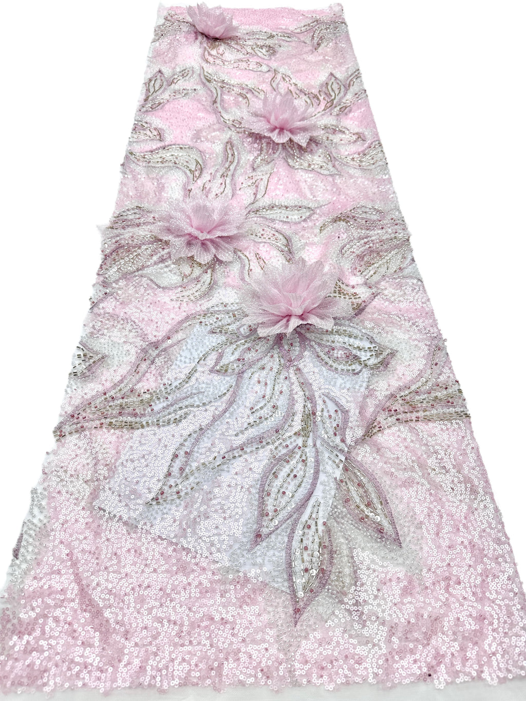 BLS6573#	3D Floral Sequined Beaded Embroidered Tulle Lace Fabric Large Floral Leaf Vine for Wedding Dresses Evening Gowns