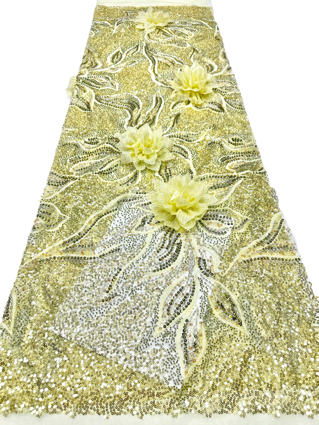 BLS6573#	3D Floral Sequined Beaded Embroidered Tulle Lace Fabric Large Floral Leaf Vine for Wedding Dresses Evening Gowns