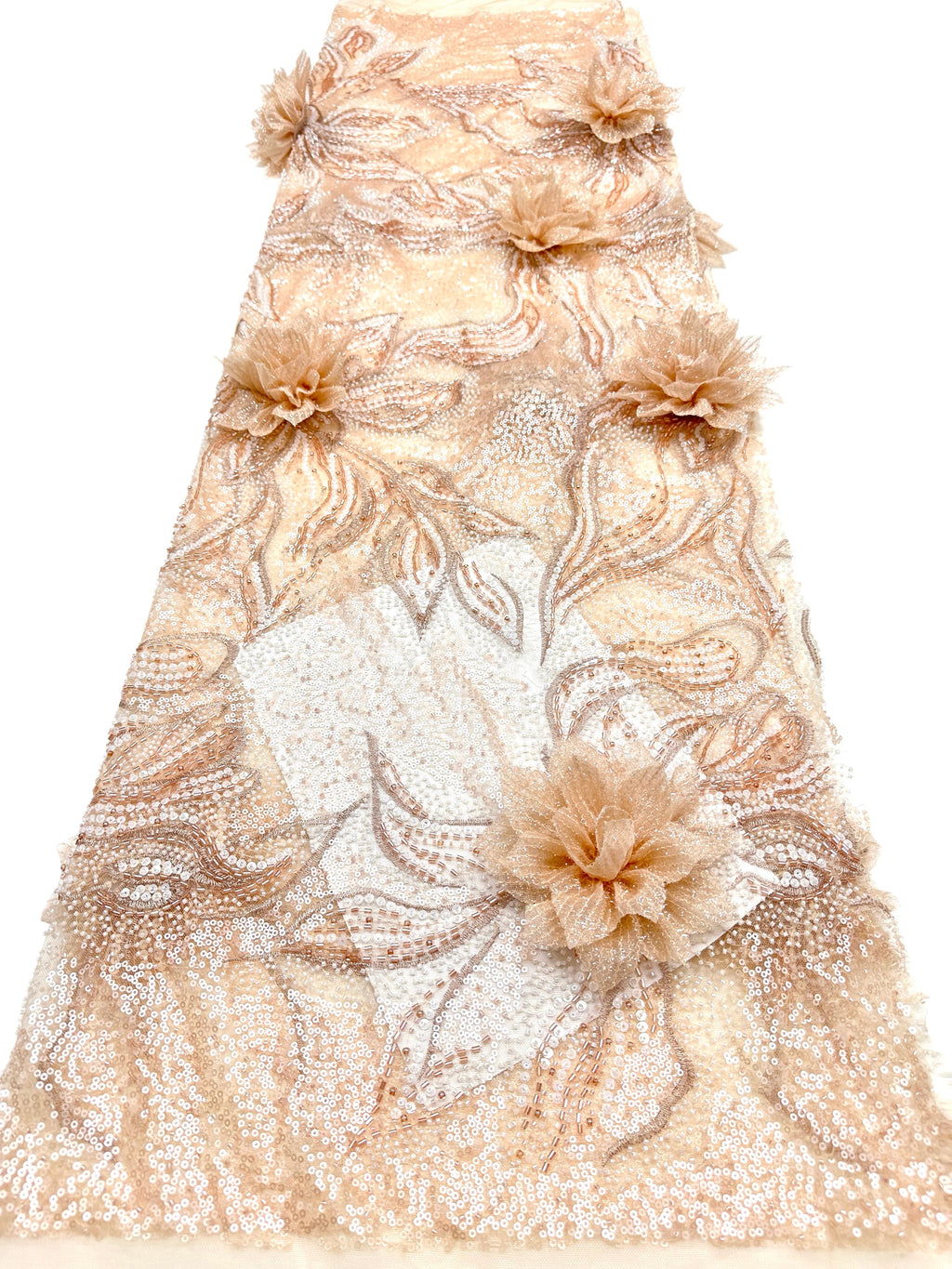 BLS6573#	3D Floral Sequined Beaded Embroidered Tulle Lace Fabric Large Floral Leaf Vine for Wedding Dresses Evening Gowns
