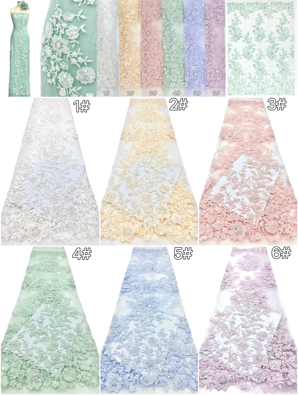 BLS6574#	Beaded Embroidered Border Lace Fabric Botanical Leaf Vine Tulle Lace Fabric for Wedding Dresses Bridal Gowns