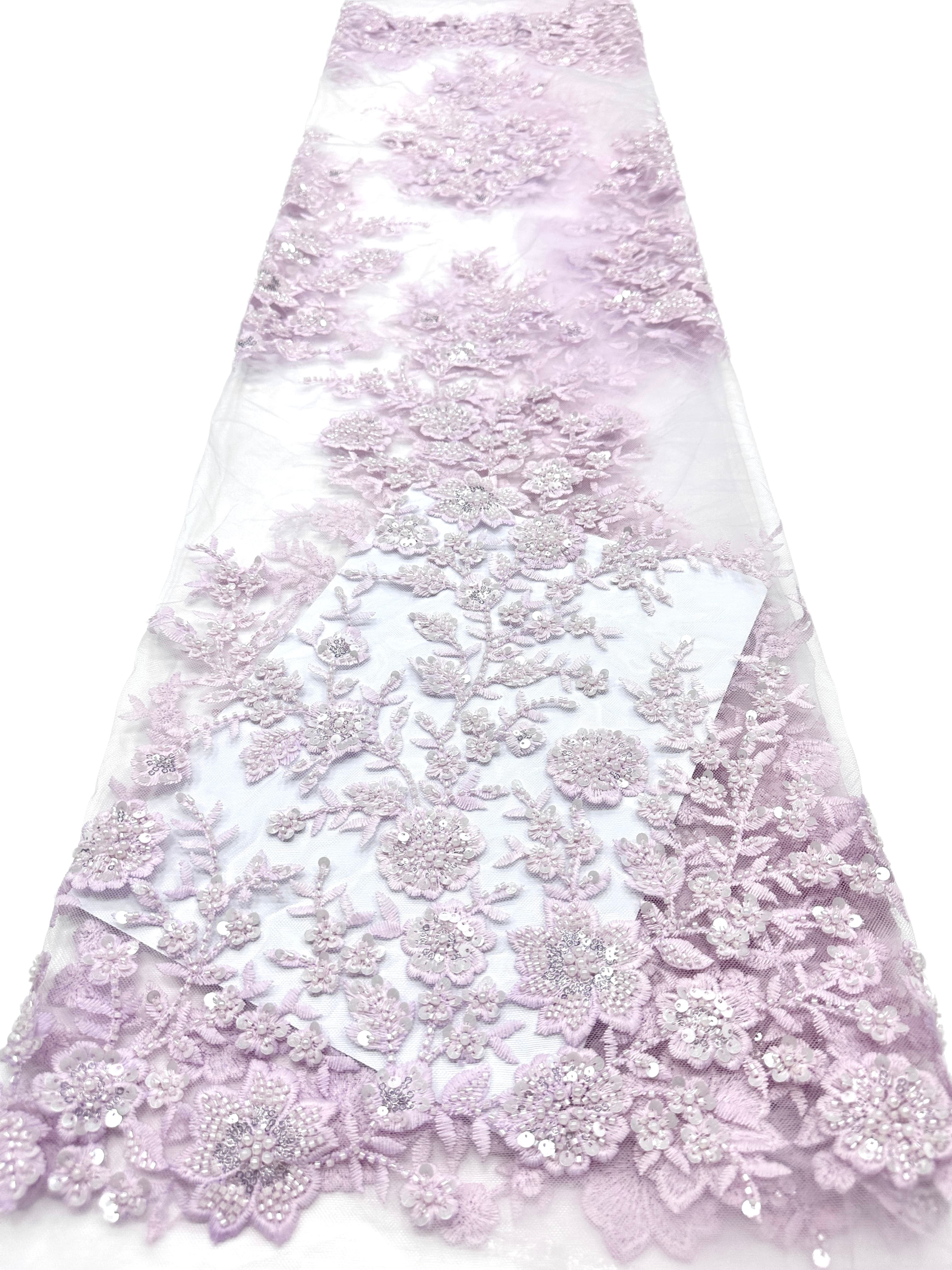BLS6574#	Beaded Embroidered Border Lace Fabric Botanical Leaf Vine Tulle Lace Fabric for Wedding Dresses Bridal Gowns