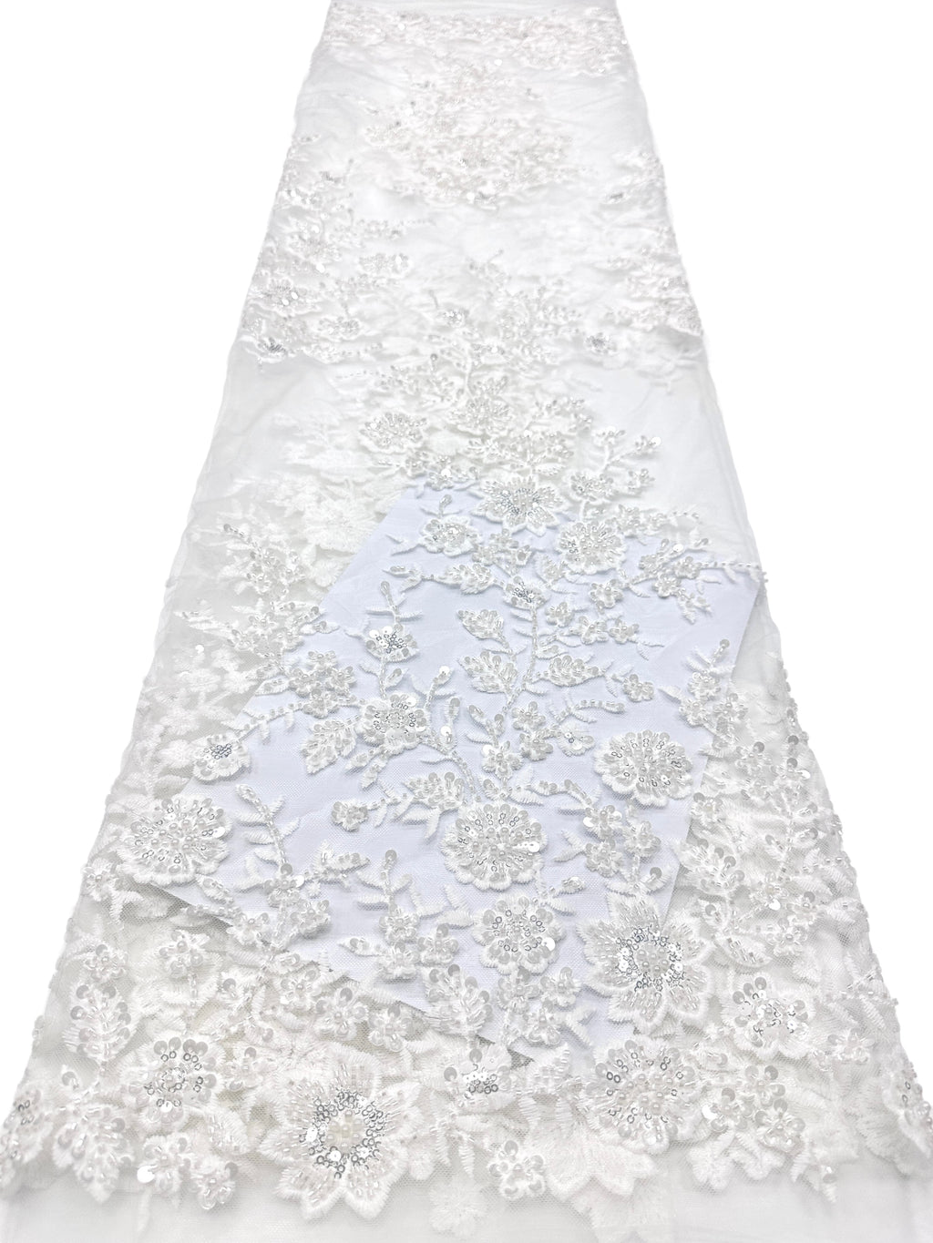 BLS6574#	Beaded Embroidered Border Lace Fabric Botanical Leaf Vine Tulle Lace Fabric for Wedding Dresses Bridal Gowns