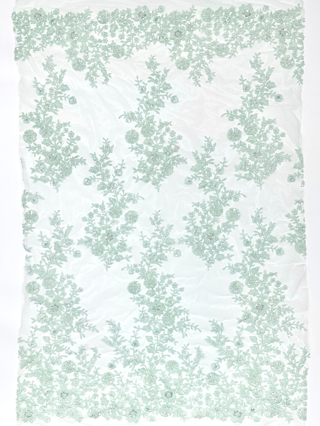 BLS6574#	Beaded Embroidered Border Lace Fabric Botanical Leaf Vine Tulle Lace Fabric for Wedding Dresses Bridal Gowns