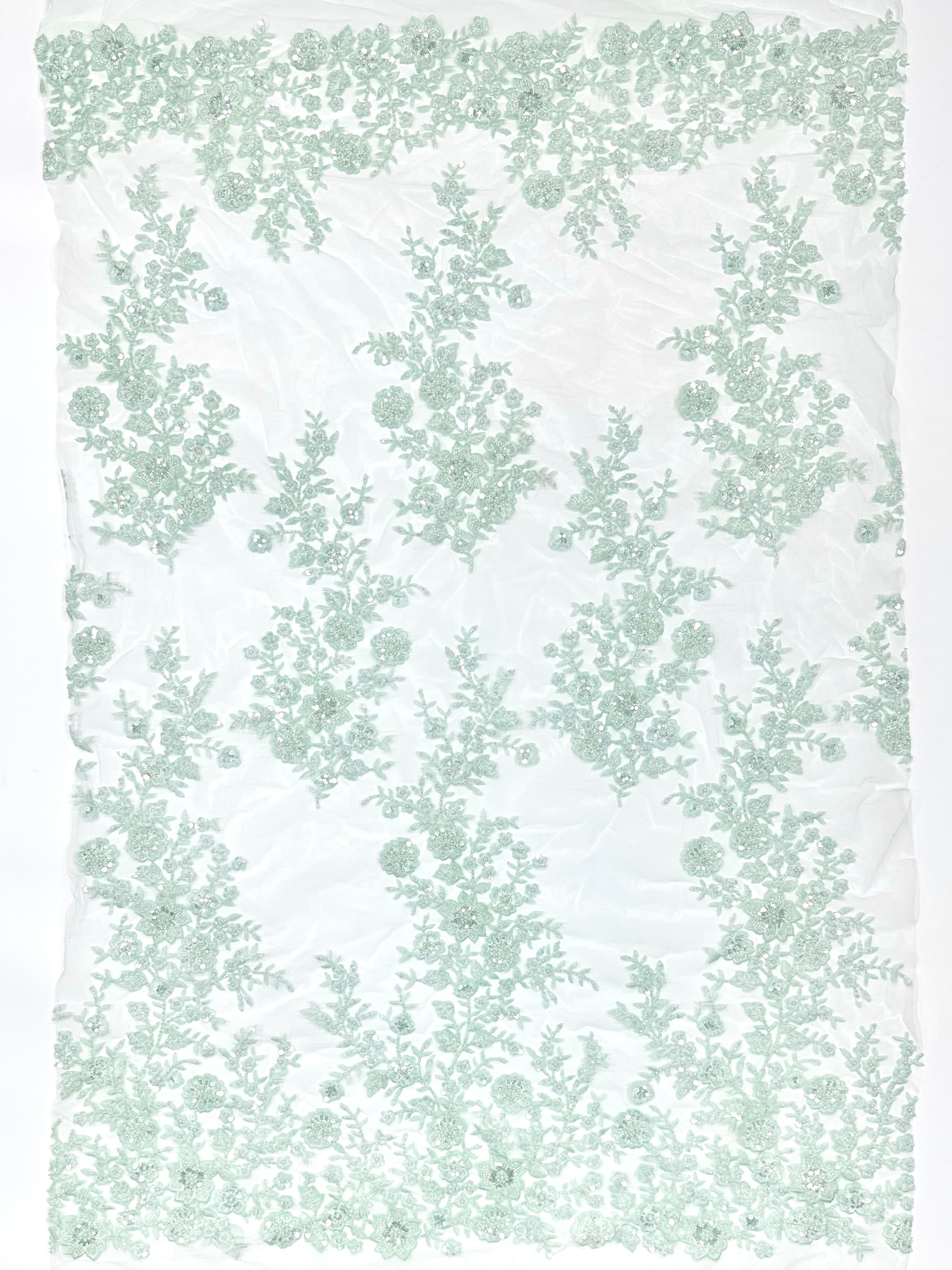 BLS6574#	Beaded Embroidered Border Lace Fabric Botanical Leaf Vine Tulle Lace Fabric for Wedding Dresses Bridal Gowns
