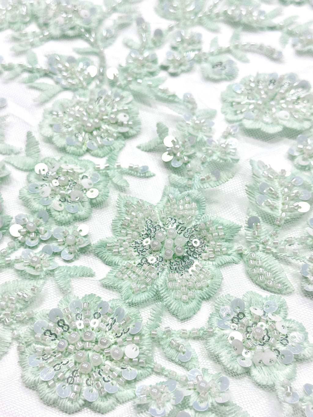 BLS6574#	Beaded Embroidered Border Lace Fabric Botanical Leaf Vine Tulle Lace Fabric for Wedding Dresses Bridal Gowns