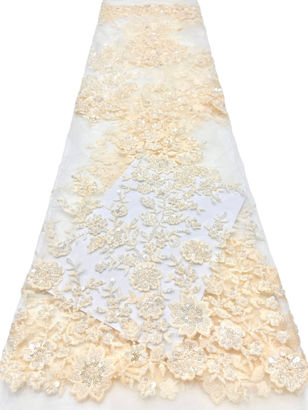 BLS6574#	Beaded Embroidered Border Lace Fabric Botanical Leaf Vine Tulle Lace Fabric for Wedding Dresses Bridal Gowns