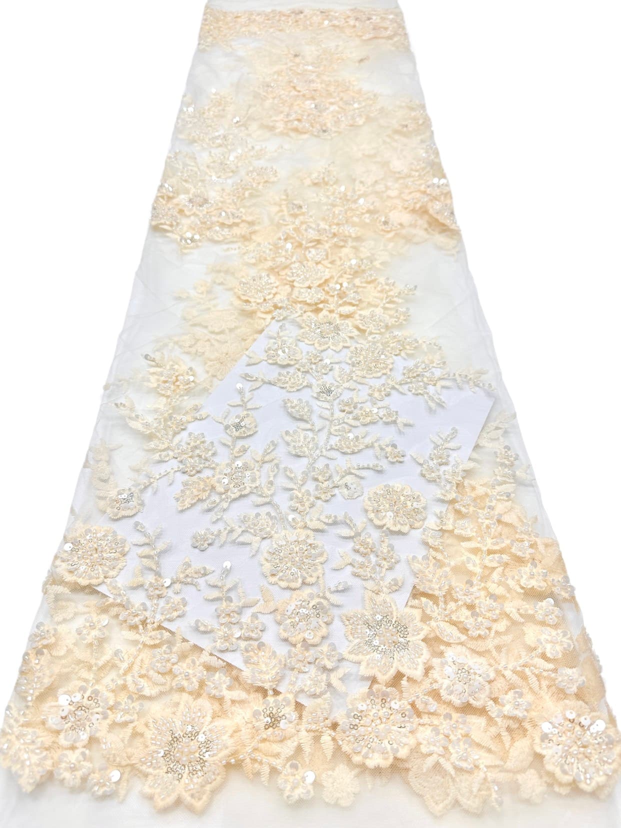BLS6574#	Beaded Embroidered Border Lace Fabric Botanical Leaf Vine Tulle Lace Fabric for Wedding Dresses Bridal Gowns