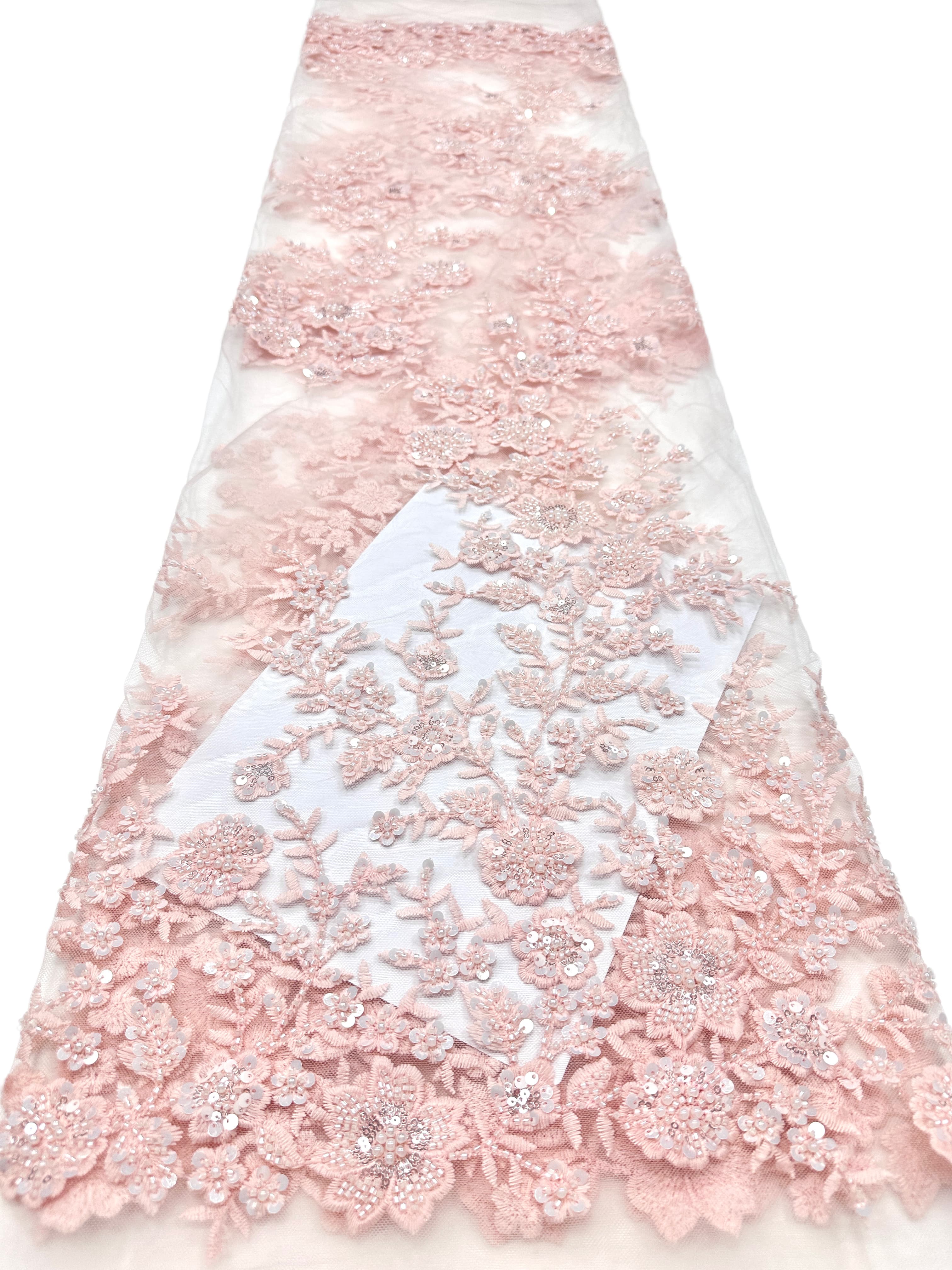 BLS6574#	Beaded Embroidered Border Lace Fabric Botanical Leaf Vine Tulle Lace Fabric for Wedding Dresses Bridal Gowns