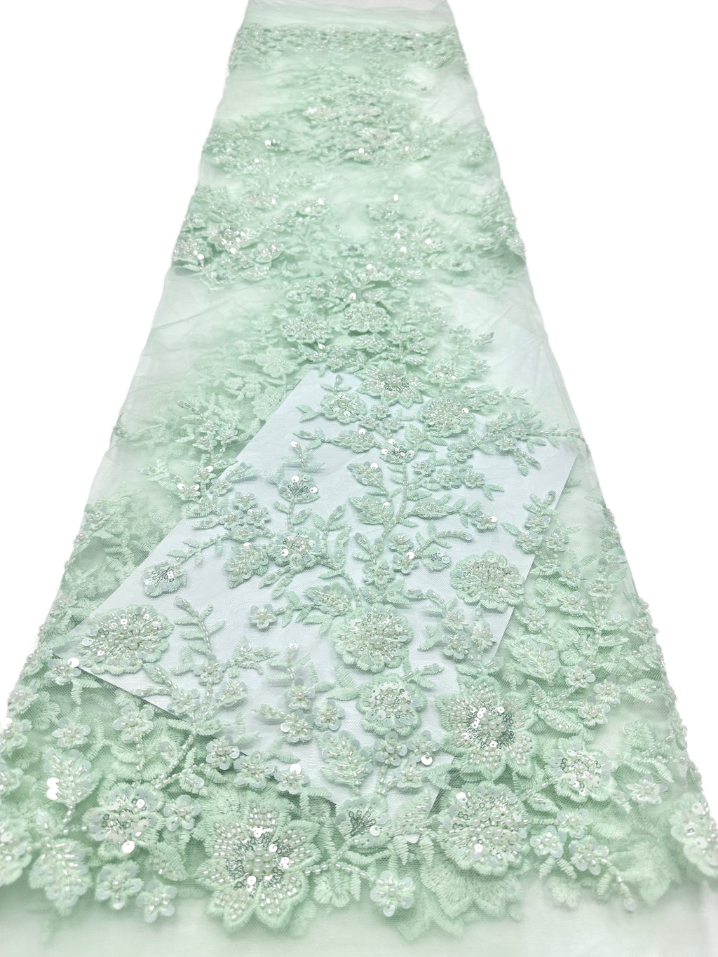 BLS6574#	Beaded Embroidered Border Lace Fabric Botanical Leaf Vine Tulle Lace Fabric for Wedding Dresses Bridal Gowns