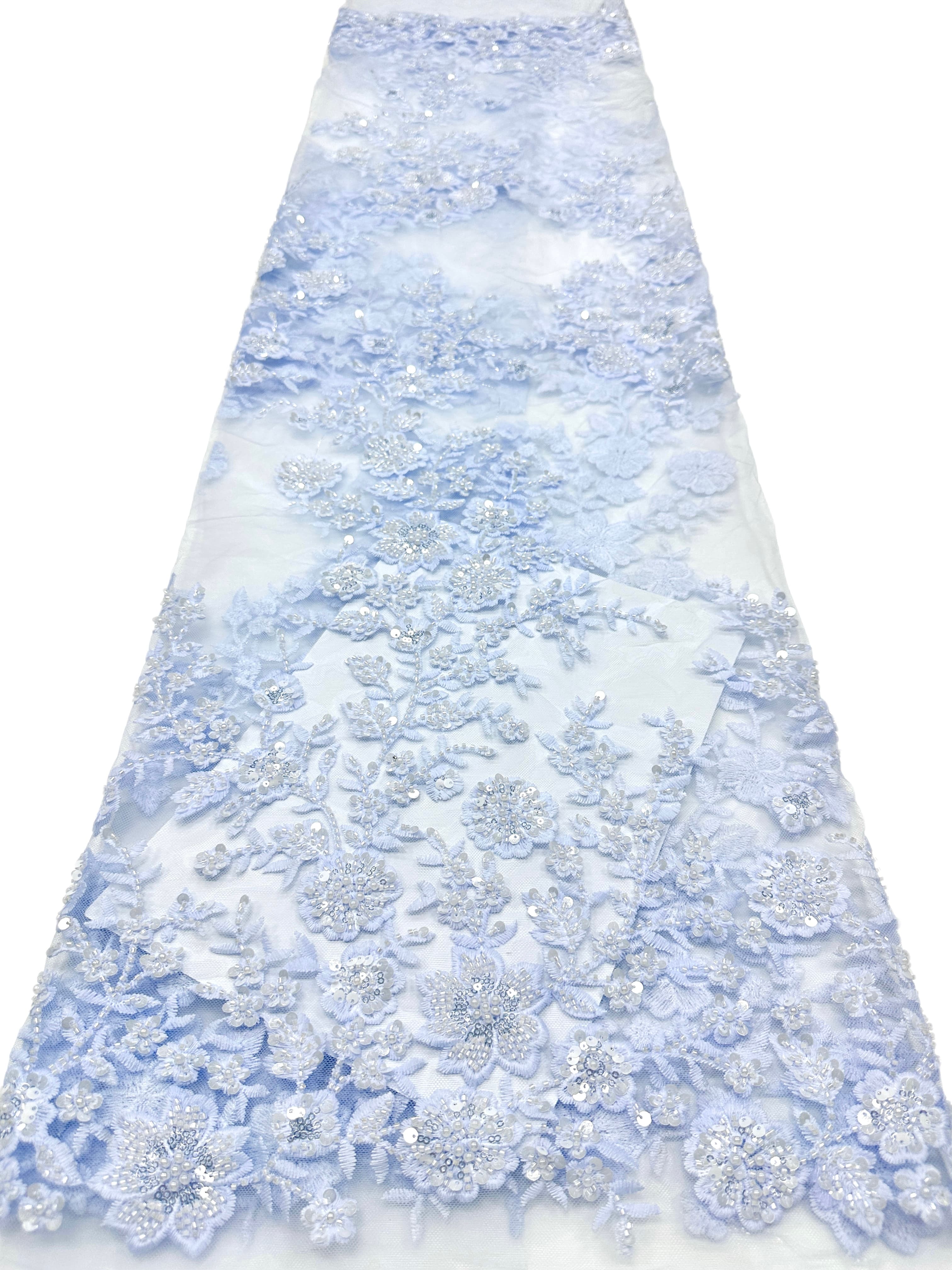 BLS6574#	Beaded Embroidered Border Lace Fabric Botanical Leaf Vine Tulle Lace Fabric for Wedding Dresses Bridal Gowns