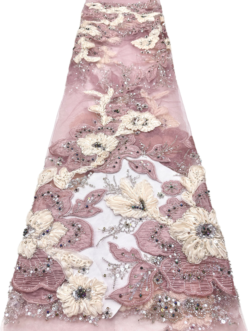3D Floral Sequined Beaded Border Lace Fabric Embroidered Tulle Lace Fabric Large Floral for Wedding Dresses Bridal Gowns BLS6575#
