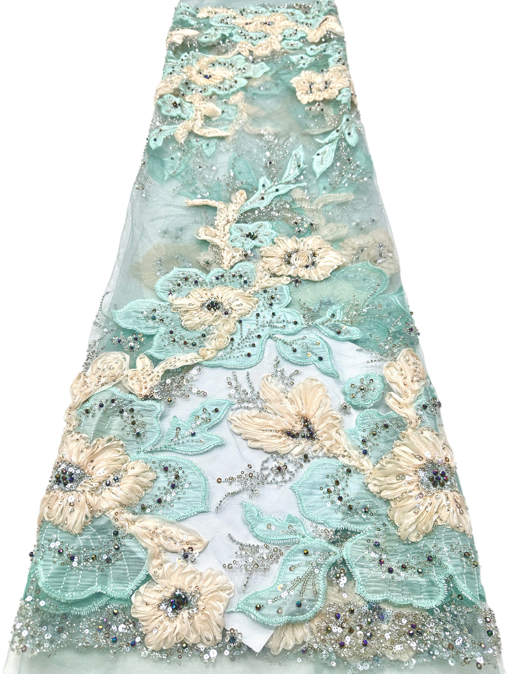 3D Floral Sequined Beaded Border Lace Fabric Embroidered Tulle Lace Fabric Large Floral for Wedding Dresses Bridal Gowns BLS6575#
