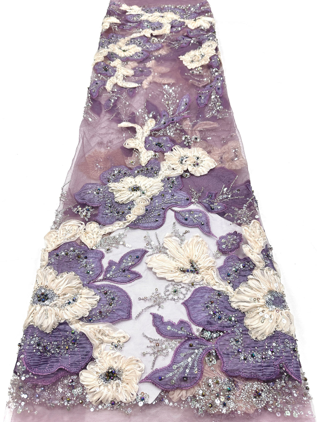 3D Floral Sequined Beaded Border Lace Fabric Embroidered Tulle Lace Fabric Large Floral for Wedding Dresses Bridal Gowns BLS6575#