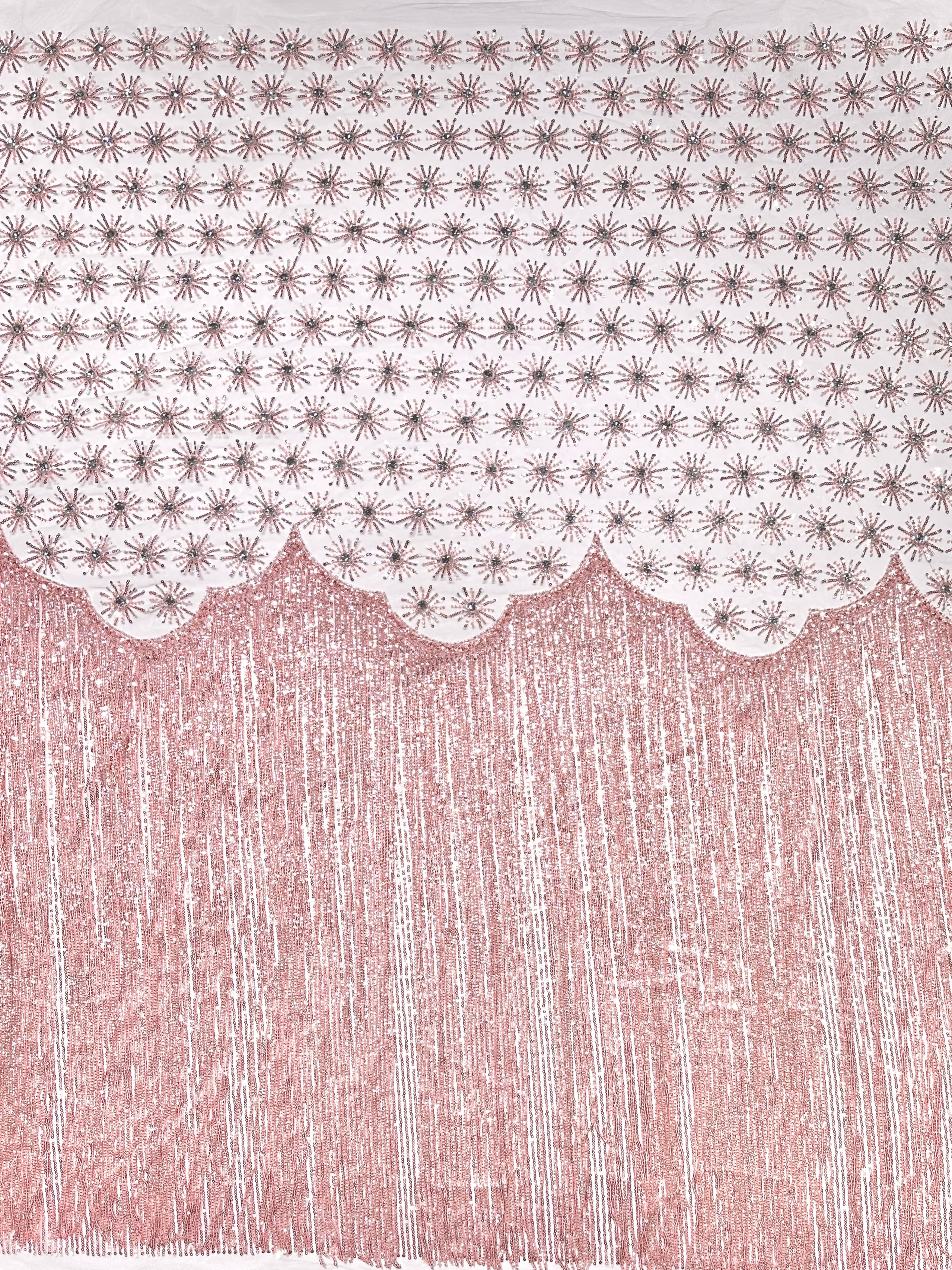 BLS6576#	Sequined Beaded Embroidered Border Tulle Lace Fabric Geometric Scalloped Fringe Detail for Evening Gowns Party Dresses