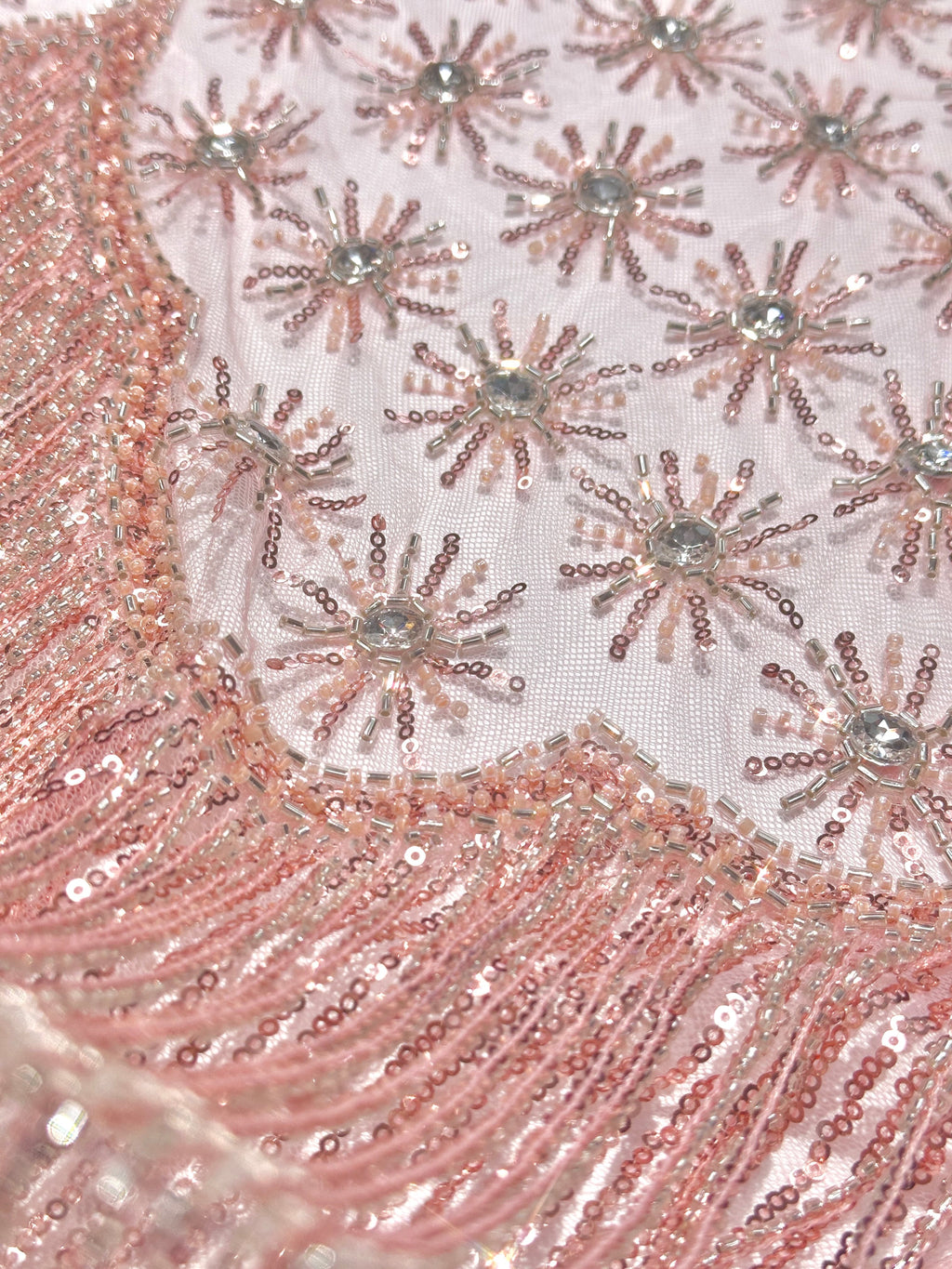 BLS6576#	Sequined Beaded Embroidered Border Tulle Lace Fabric Geometric Scalloped Fringe Detail for Evening Gowns Party Dresses