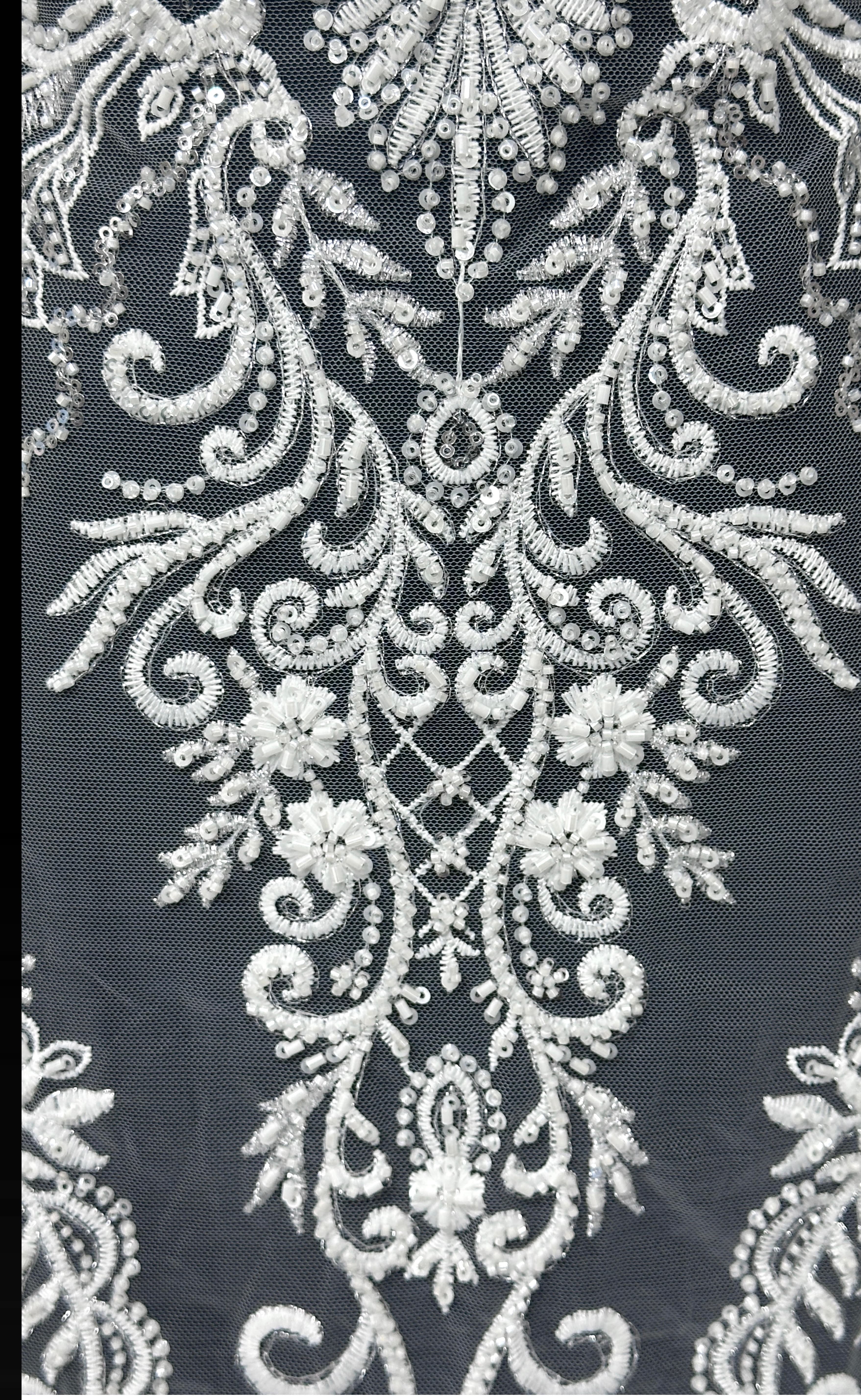 BLS6577#	Baroque Guipure Embroidered Beaded Border Lace Fabric Tulle Lace Fabric Botanical Pattern for Wedding Dresses Bridal Gowns