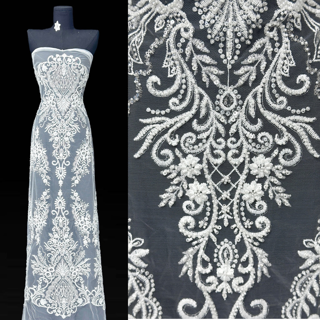 BLS6577#	Baroque Guipure Embroidered Beaded Border Lace Fabric Tulle Lace Fabric Botanical Pattern for Wedding Dresses Bridal Gowns