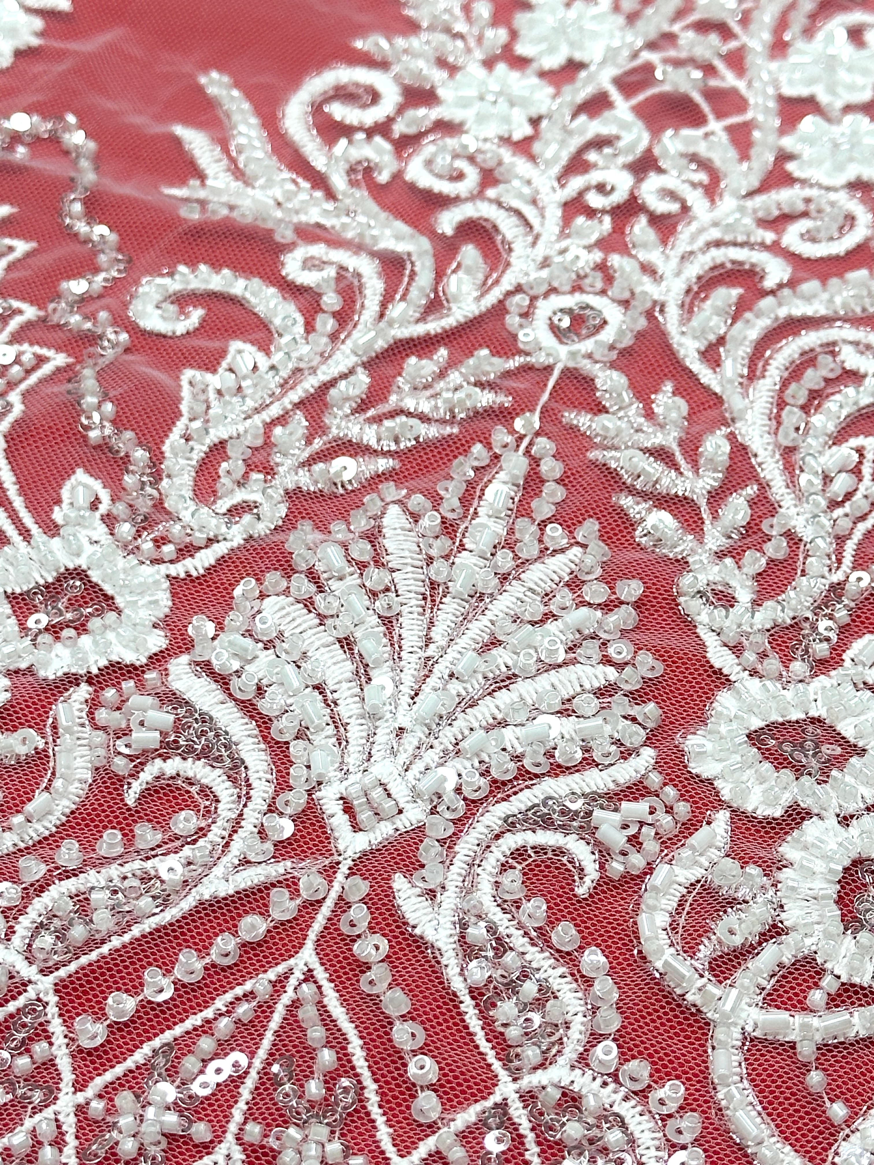 BLS6577#	Baroque Guipure Embroidered Beaded Border Lace Fabric Tulle Lace Fabric Botanical Pattern for Wedding Dresses Bridal Gowns