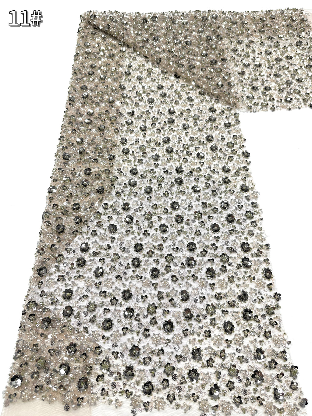 BLS6586#	Sequined and Beaded Lace Fabric Small Floral Tulle Lace Fabric for Wedding Dresses Bridal Gowns