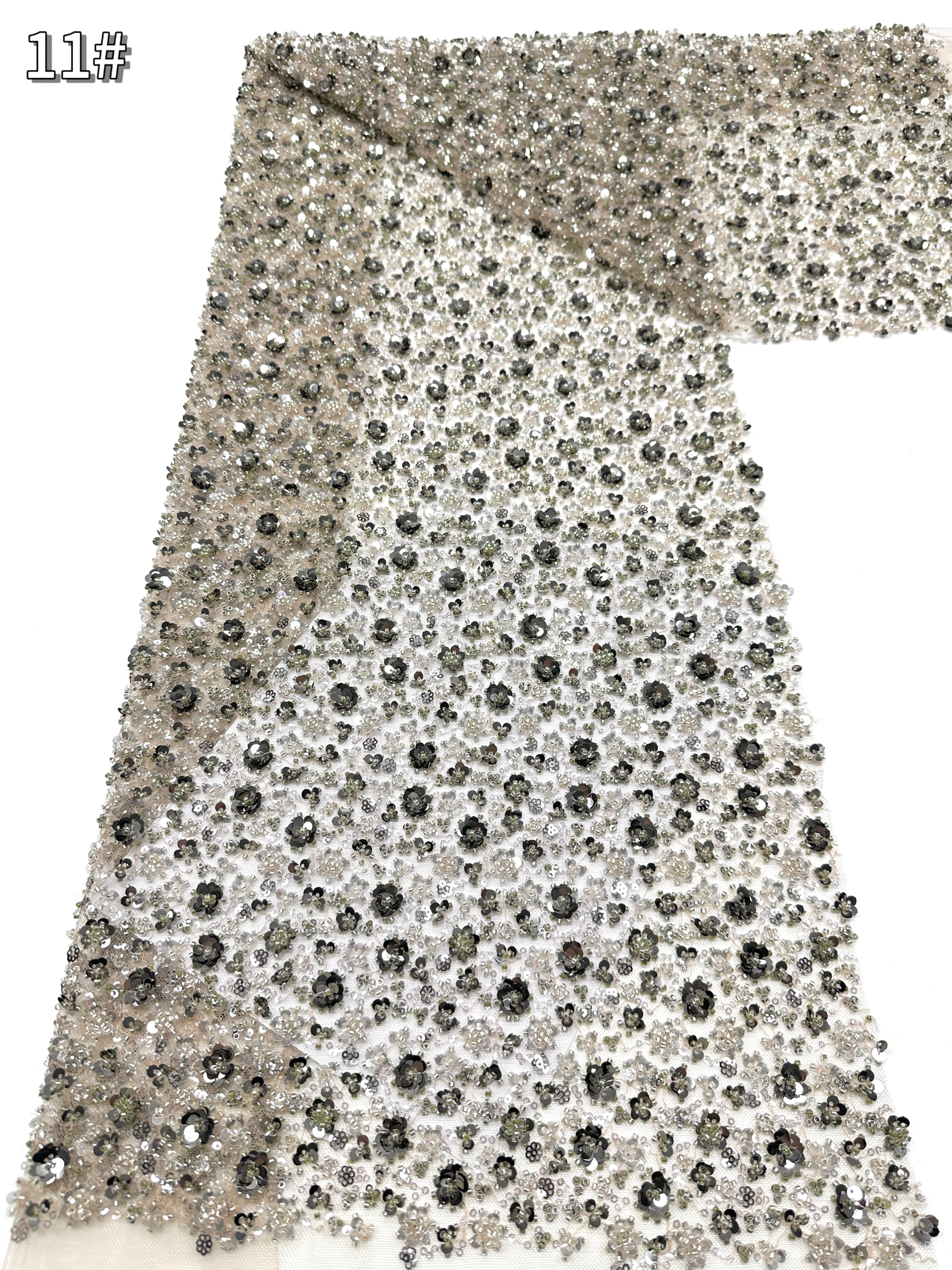 BLS6586#	Sequined and Beaded Lace Fabric Small Floral Tulle Lace Fabric for Wedding Dresses Bridal Gowns