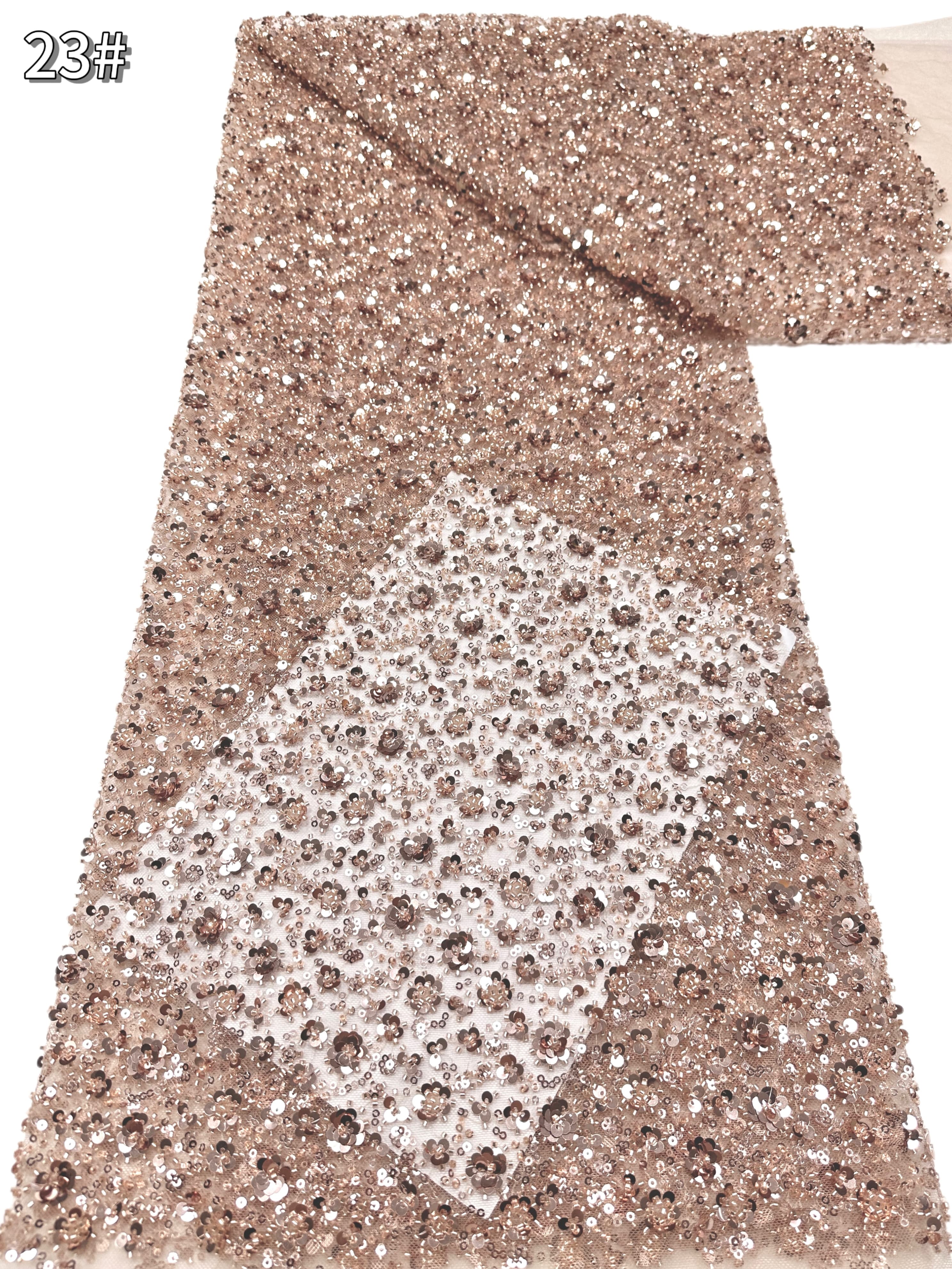 BLS6586#	Sequined and Beaded Lace Fabric Small Floral Tulle Lace Fabric for Wedding Dresses Bridal Gowns