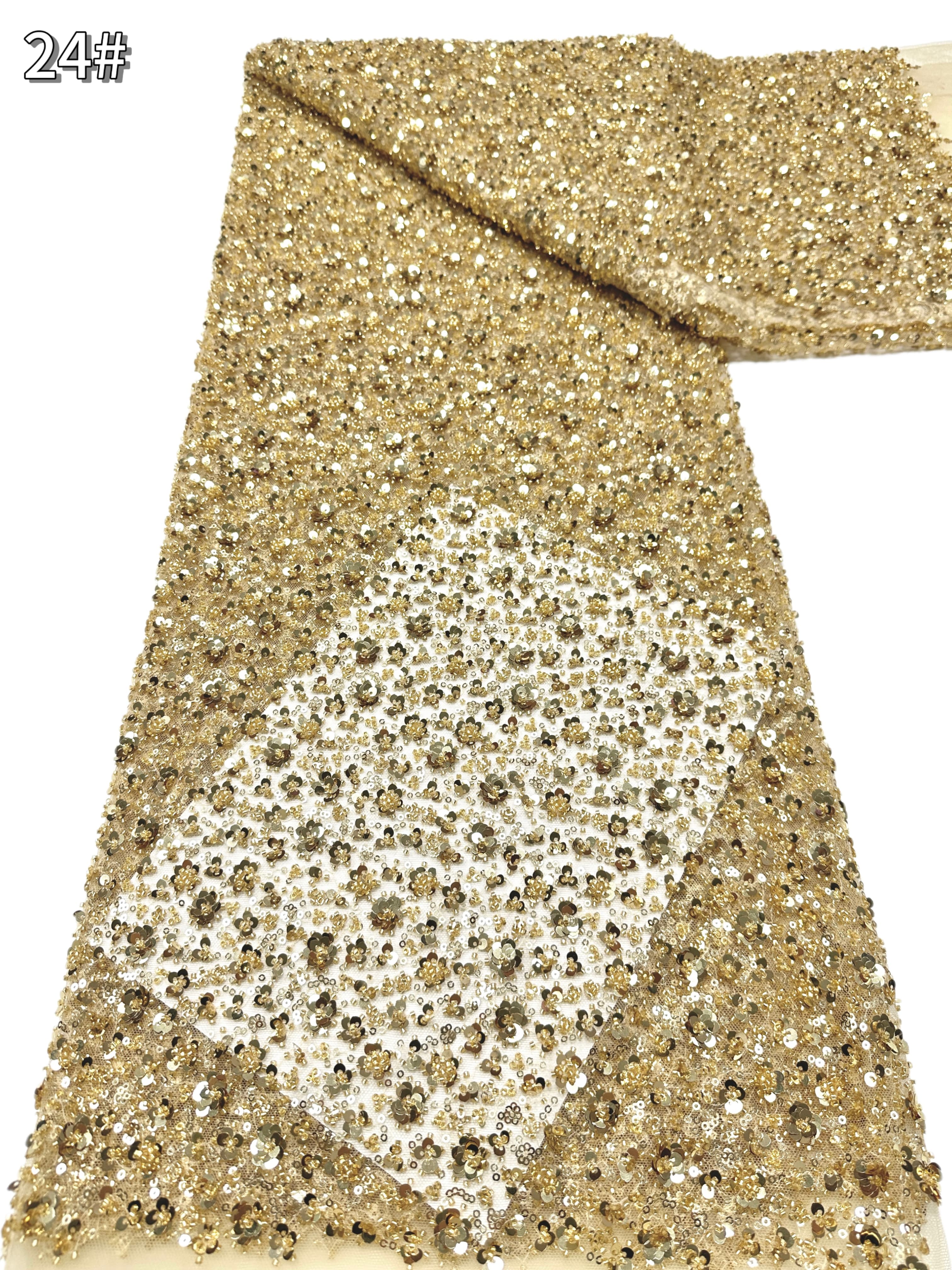 BLS6586#	Sequined and Beaded Lace Fabric Small Floral Tulle Lace Fabric for Wedding Dresses Bridal Gowns