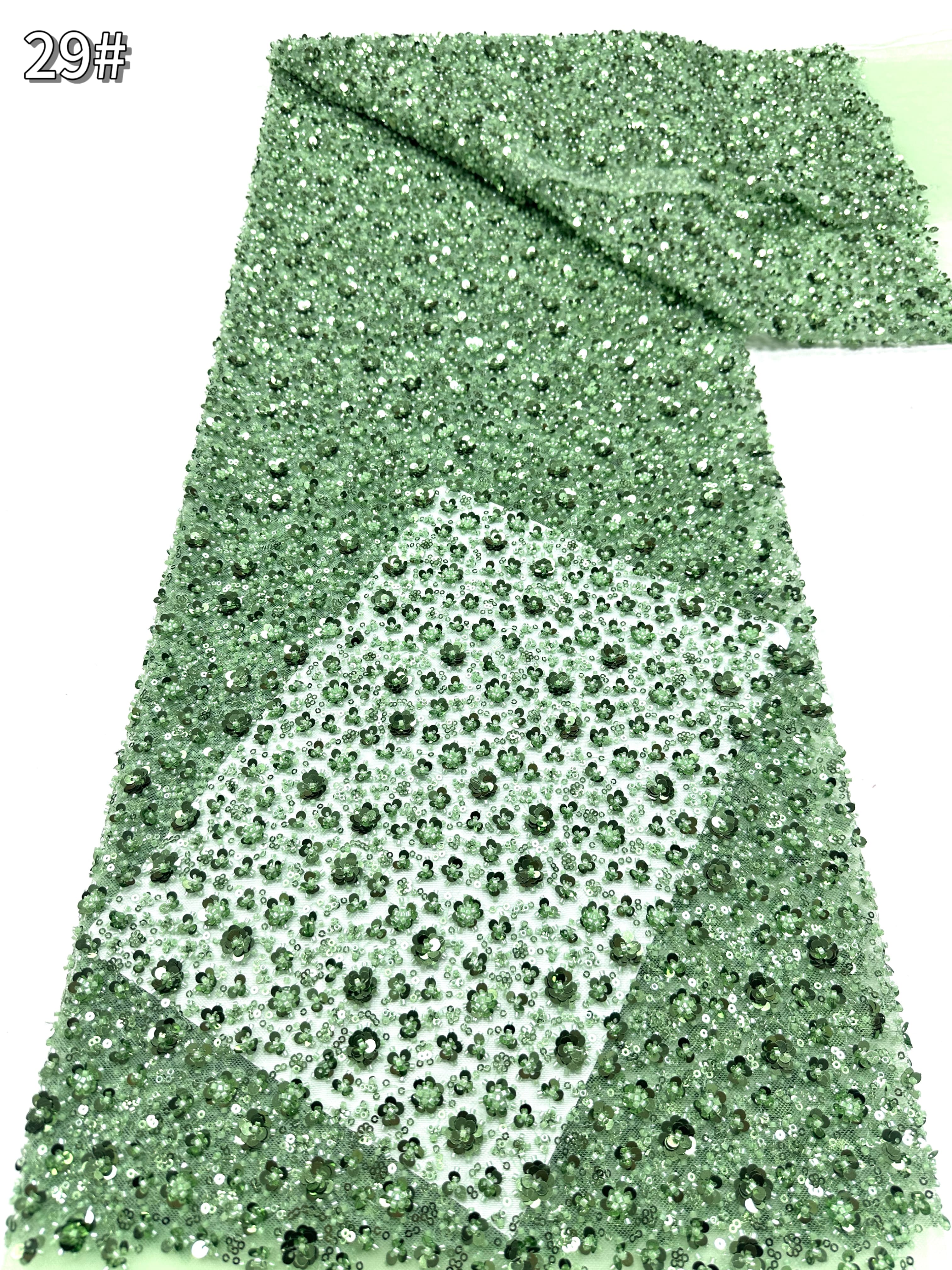 BLS6586#	Sequined and Beaded Lace Fabric Small Floral Tulle Lace Fabric for Wedding Dresses Bridal Gowns