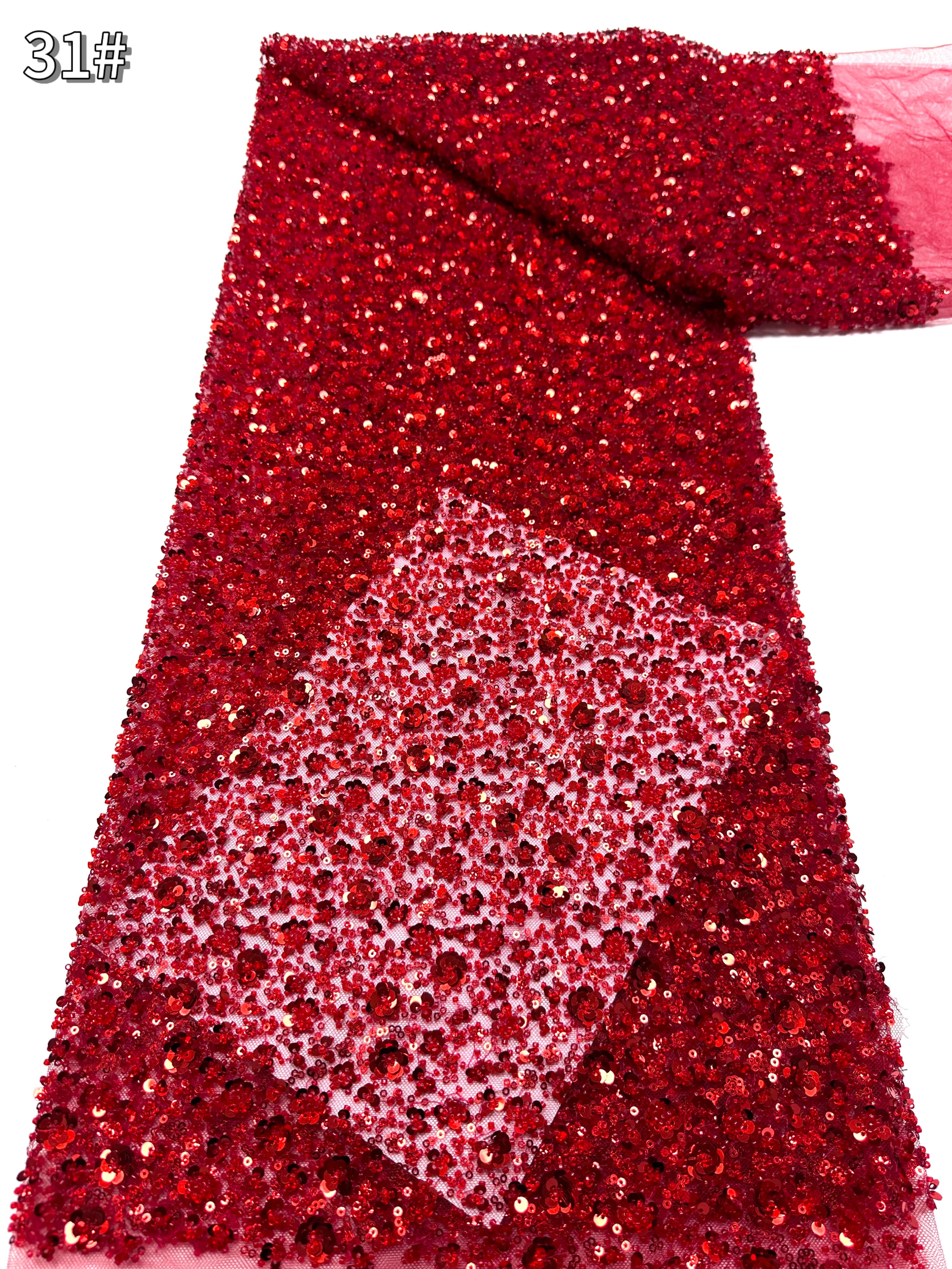 BLS6586#	Sequined and Beaded Lace Fabric Small Floral Tulle Lace Fabric for Wedding Dresses Bridal Gowns