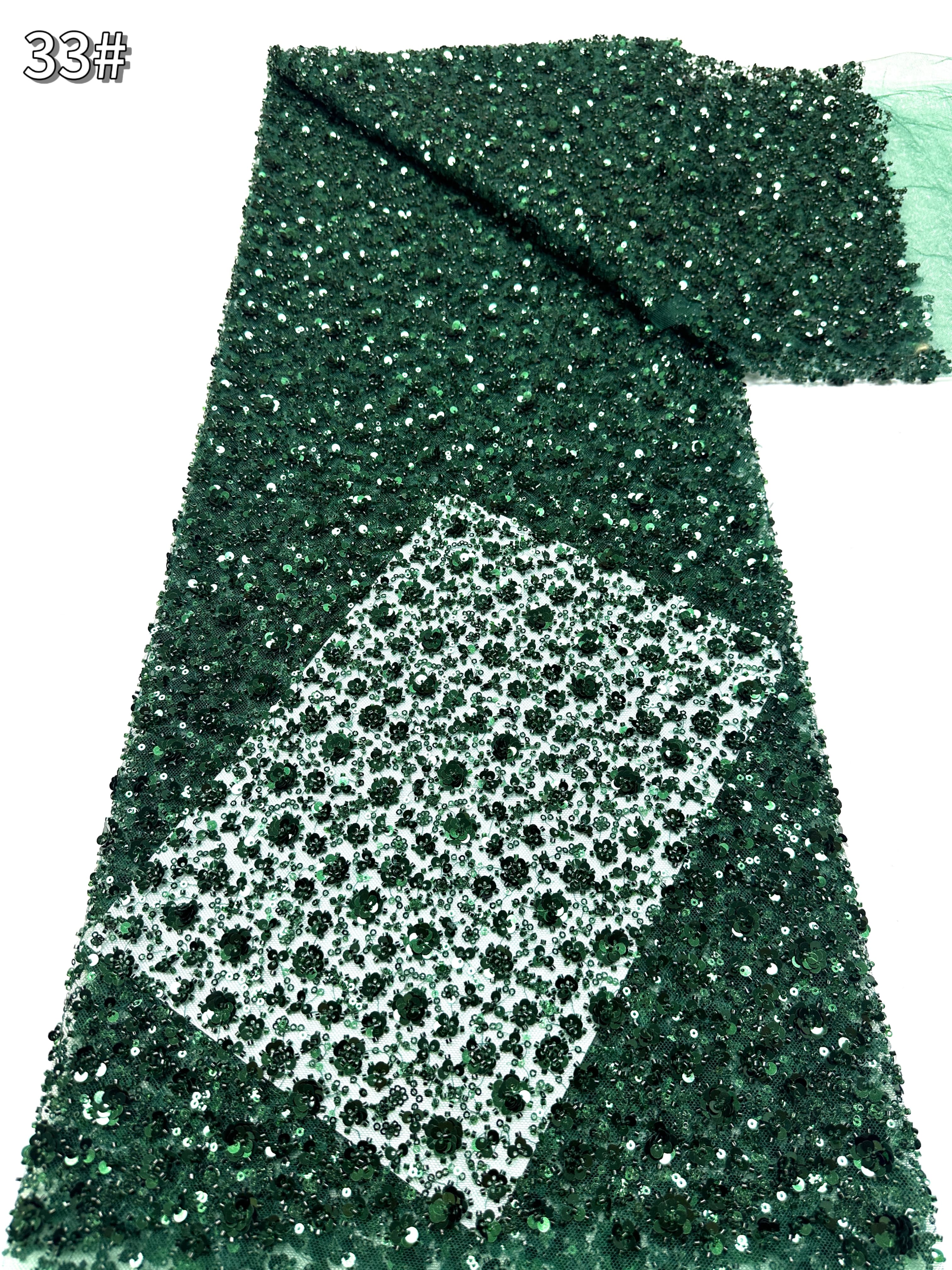 BLS6586#	Sequined and Beaded Lace Fabric Small Floral Tulle Lace Fabric for Wedding Dresses Bridal Gowns