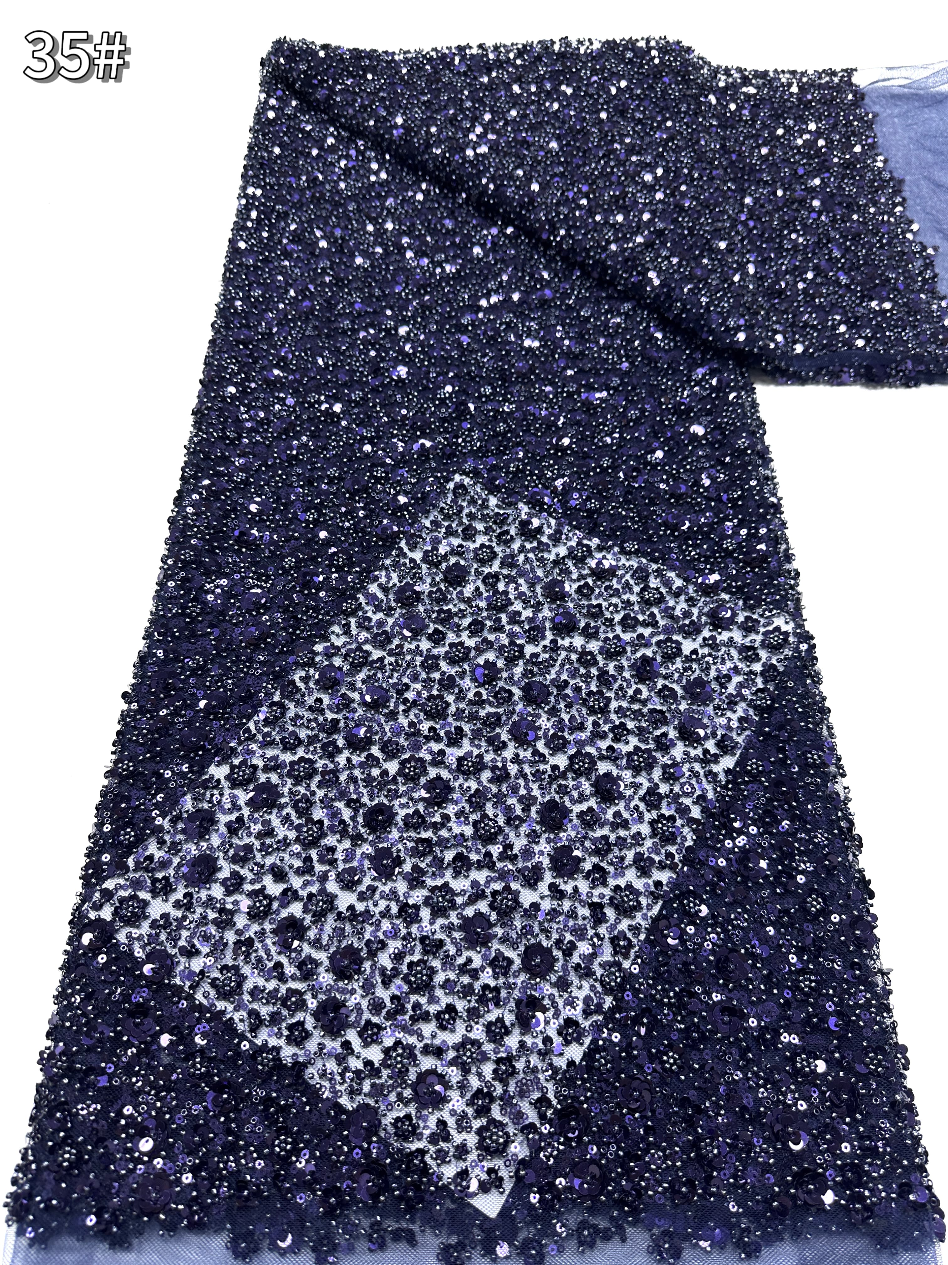 BLS6586#	Sequined and Beaded Lace Fabric Small Floral Tulle Lace Fabric for Wedding Dresses Bridal Gowns