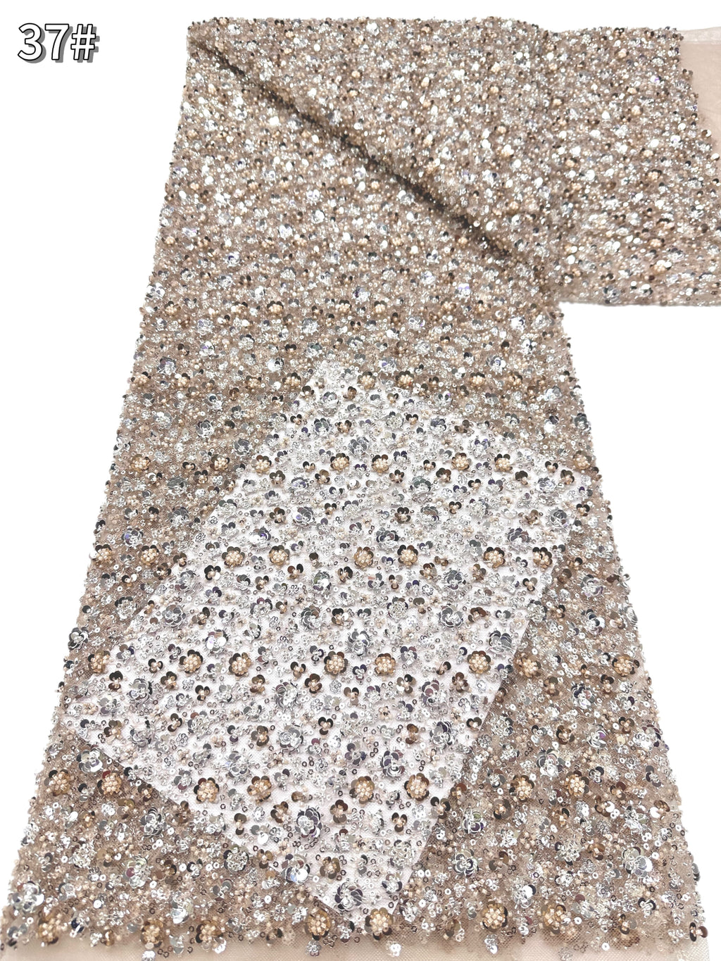 BLS6586#	Sequined and Beaded Lace Fabric Small Floral Tulle Lace Fabric for Wedding Dresses Bridal Gowns