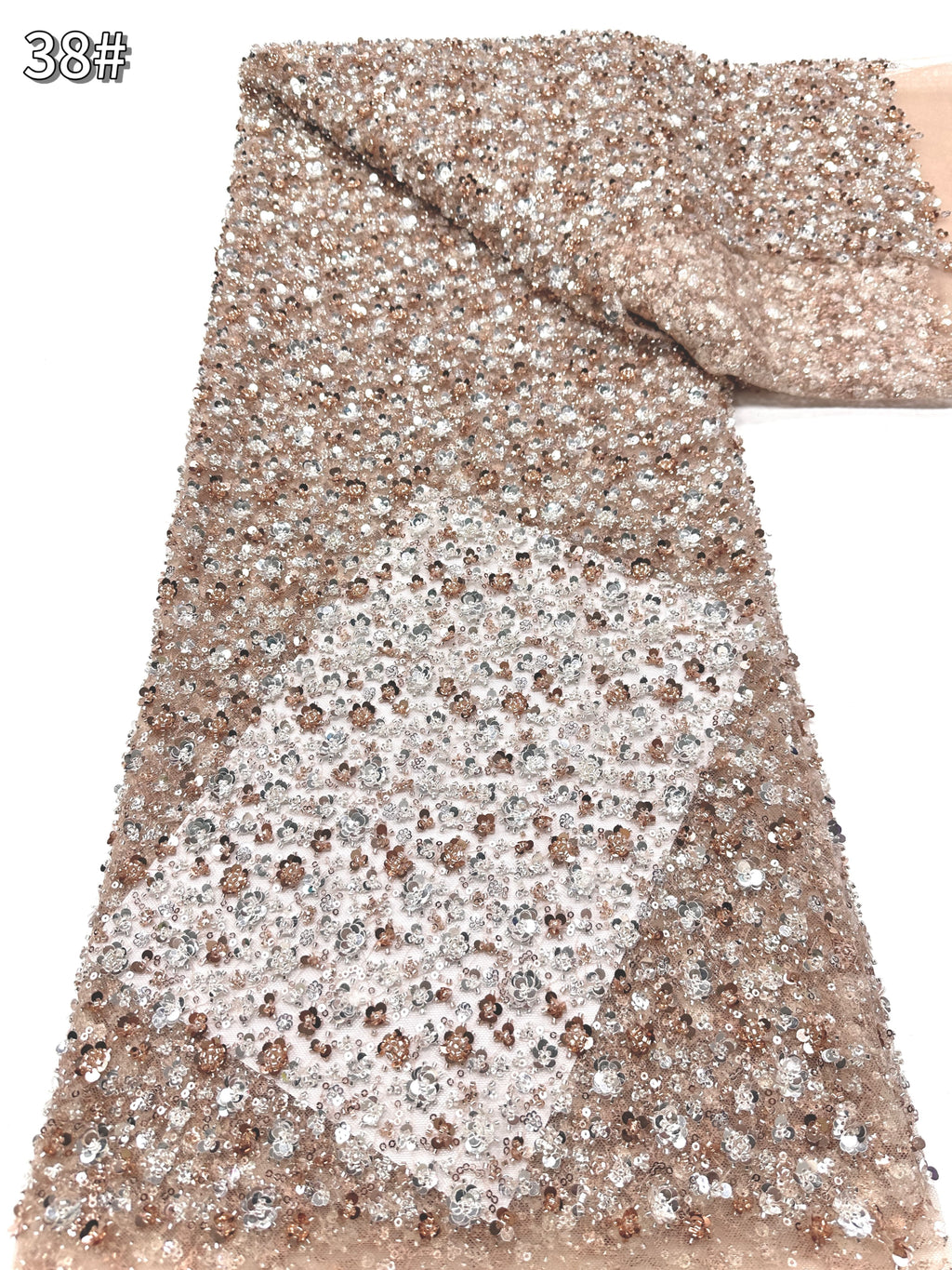 BLS6586#	Sequined and Beaded Lace Fabric Small Floral Tulle Lace Fabric for Wedding Dresses Bridal Gowns