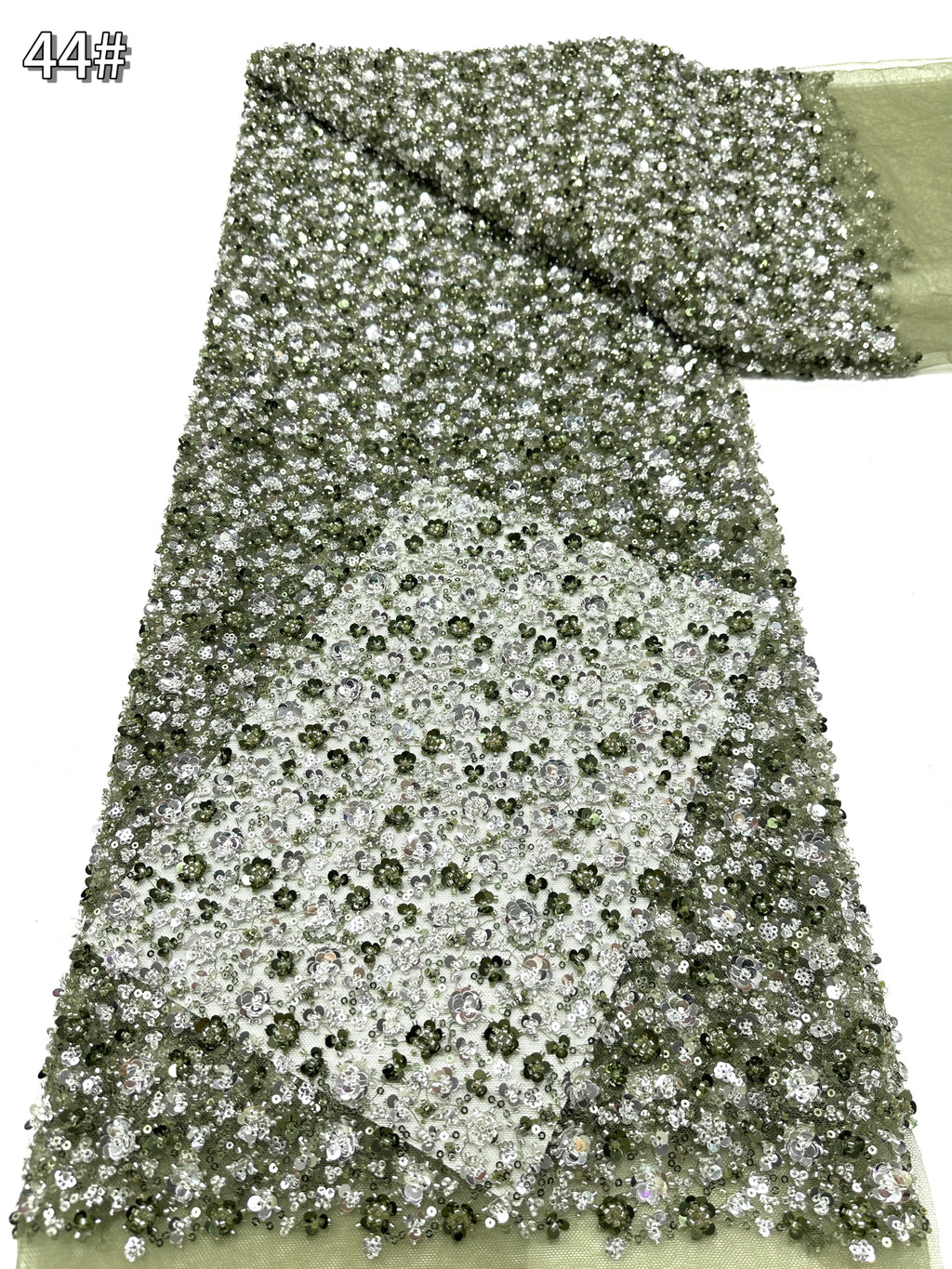 BLS6586#	Sequined and Beaded Lace Fabric Small Floral Tulle Lace Fabric for Wedding Dresses Bridal Gowns