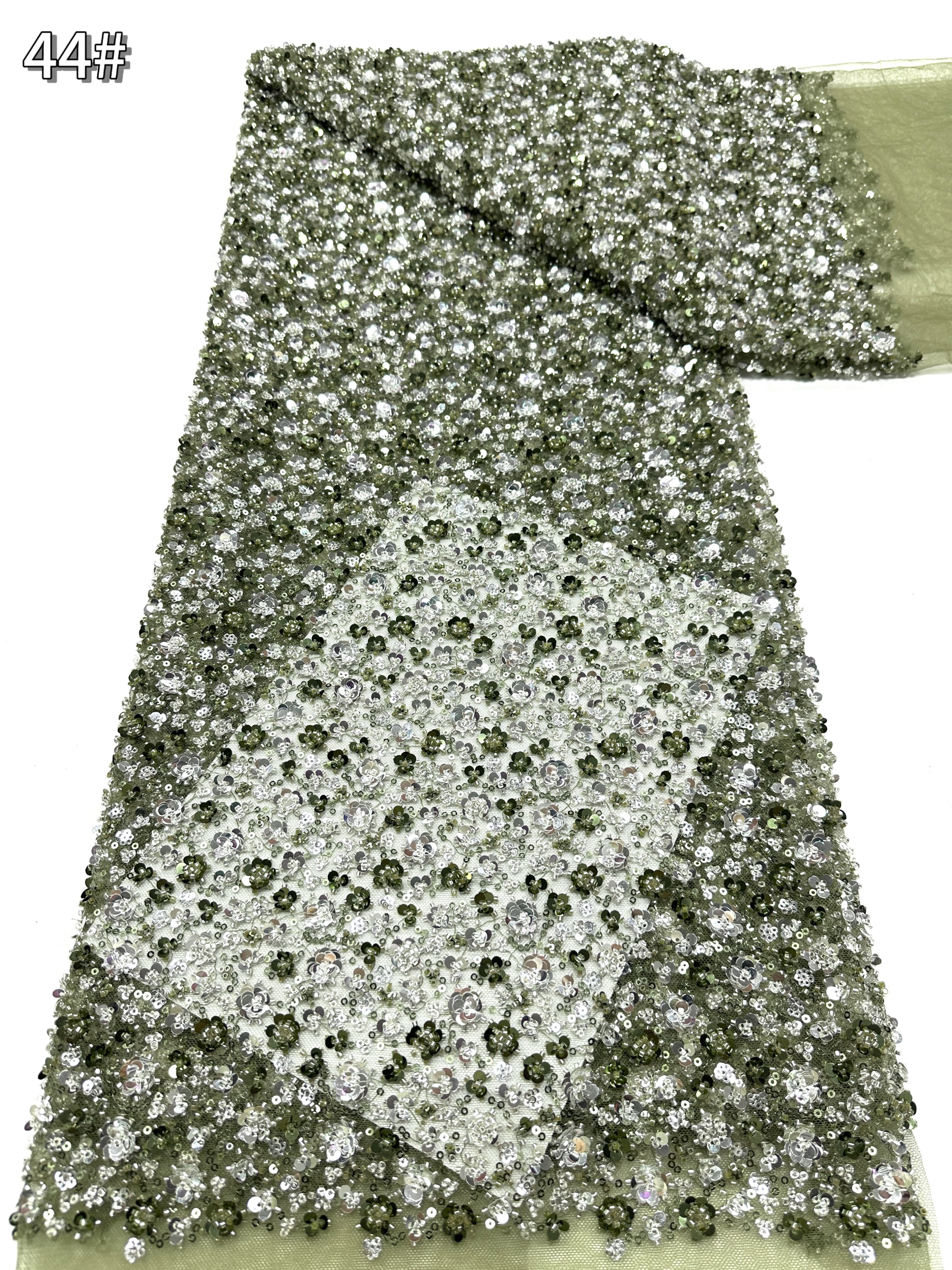 BLS6586#	Sequined and Beaded Lace Fabric Small Floral Tulle Lace Fabric for Wedding Dresses Bridal Gowns
