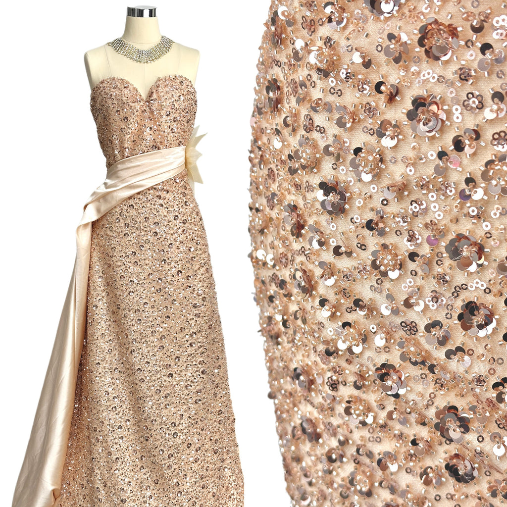 BLS6586#	Sequined and Beaded Lace Fabric Small Floral Tulle Lace Fabric for Wedding Dresses Bridal Gowns