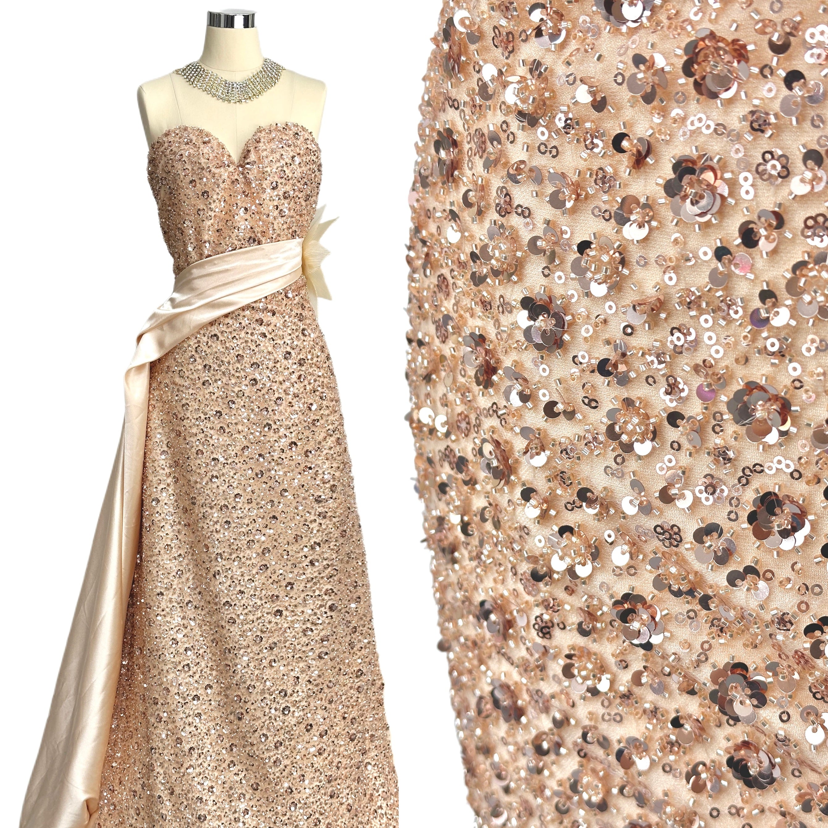 BLS6586#	Sequined and Beaded Lace Fabric Small Floral Tulle Lace Fabric for Wedding Dresses Bridal Gowns
