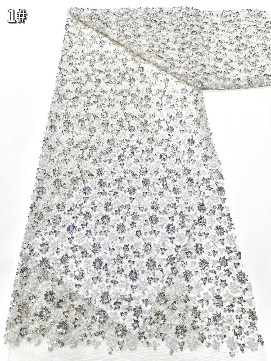 BLS6586#	Sequined and Beaded Lace Fabric Small Floral Tulle Lace Fabric for Wedding Dresses Bridal Gowns