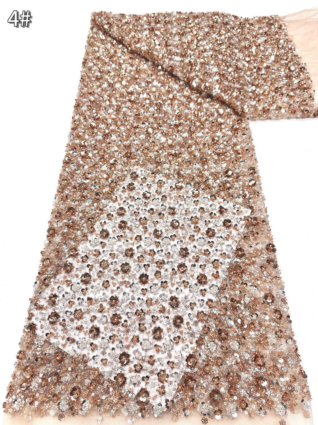 BLS6586#	Sequined and Beaded Lace Fabric Small Floral Tulle Lace Fabric for Wedding Dresses Bridal Gowns