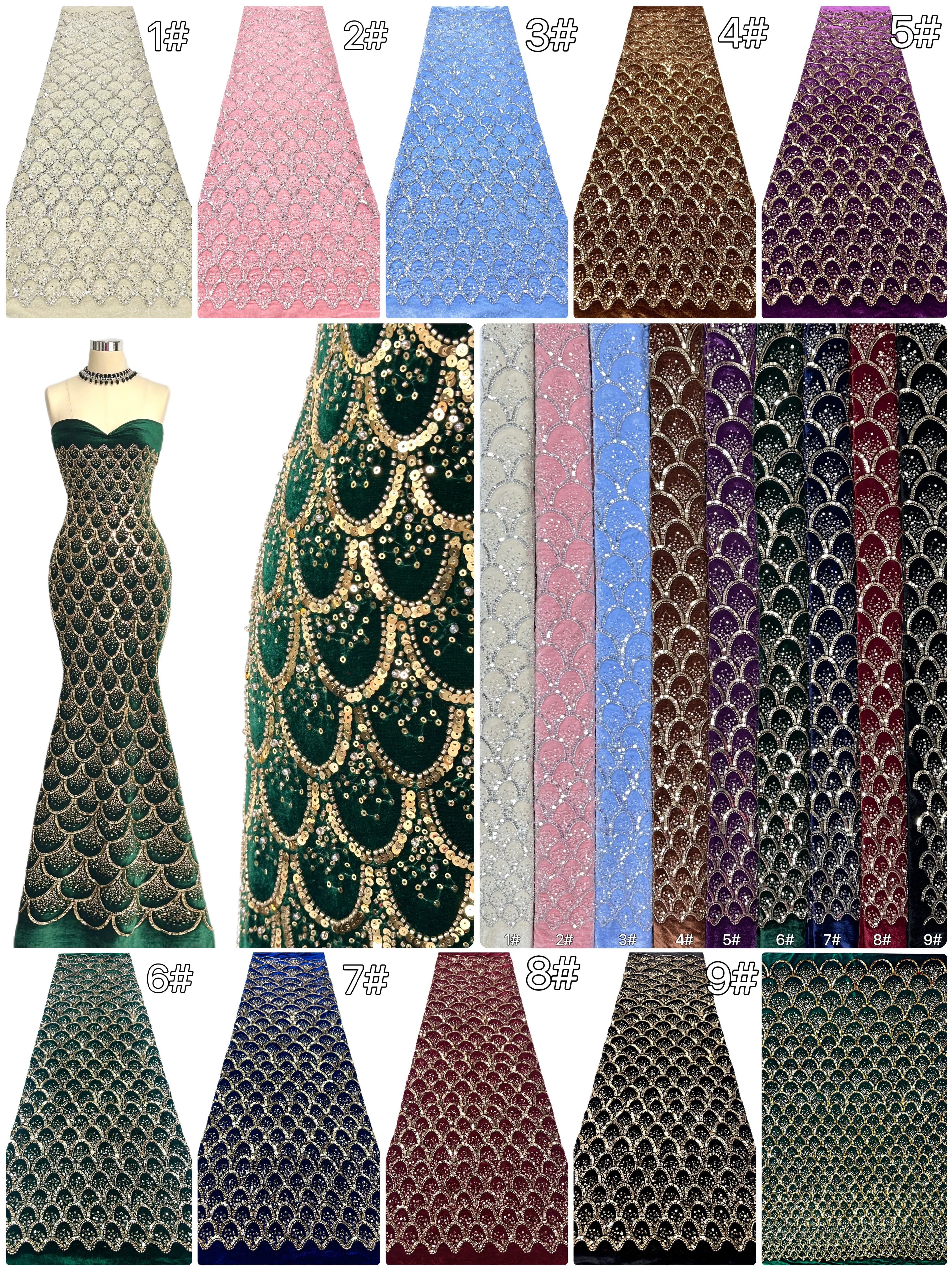 SBLS6587#	Sequined and Beaded Lace Fabric Geometric Pattern Tulle Lace Fabric for Evening Gowns Party Dresses