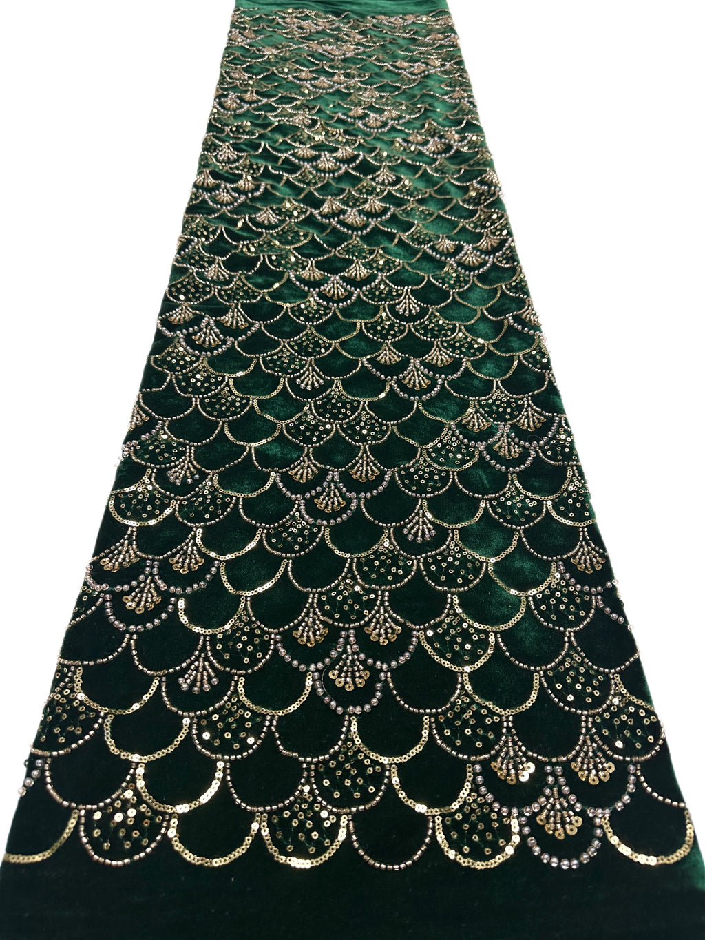 SBLS6588#	Sequined Beaded Geometric Lace Fabric Scalloped Edge Embroidered Lace Fabric for Wedding Dresses Bridal Gowns