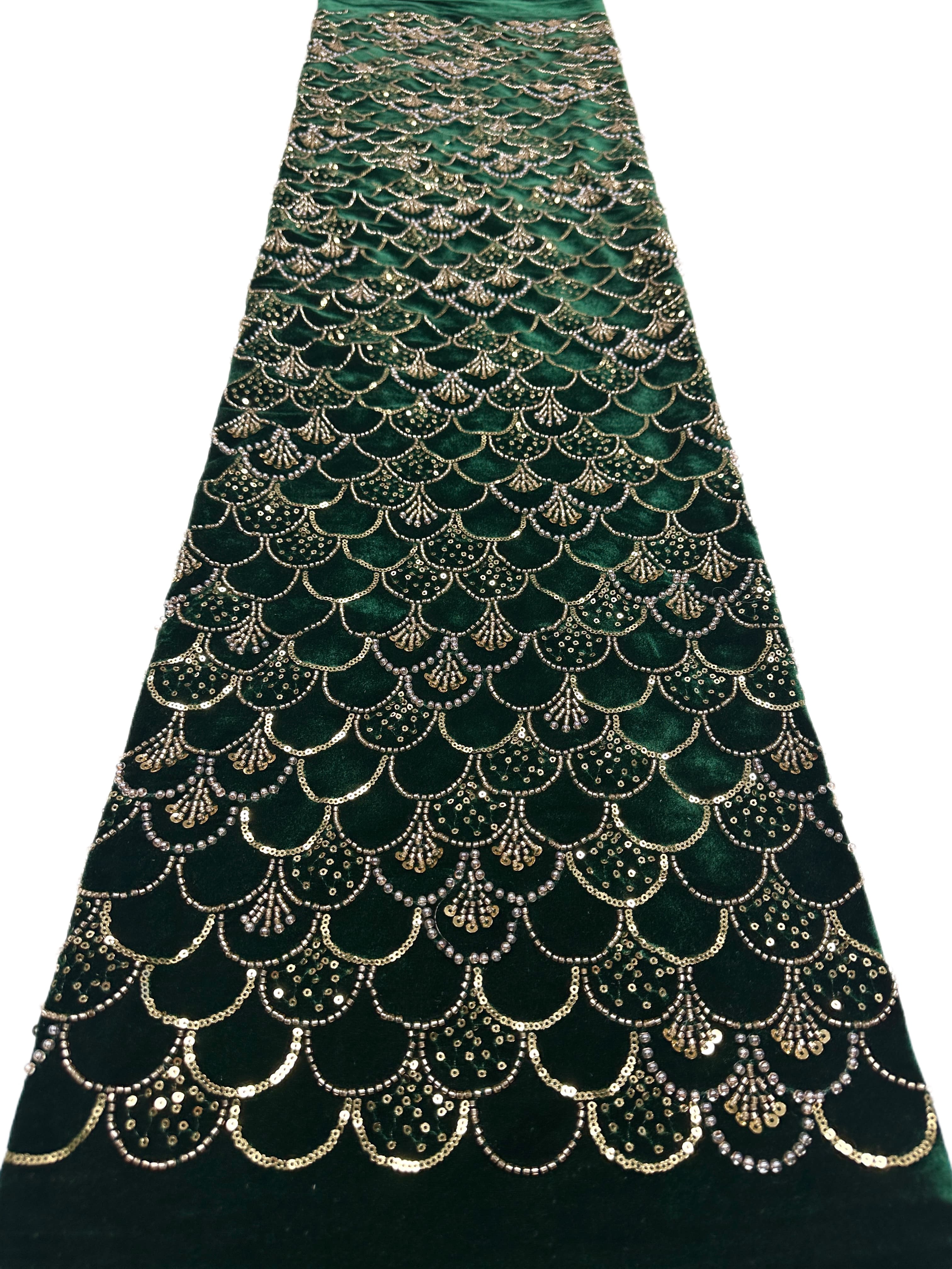 SBLS6588#	Sequined Beaded Geometric Lace Fabric Scalloped Edge Embroidered Lace Fabric for Wedding Dresses Bridal Gowns