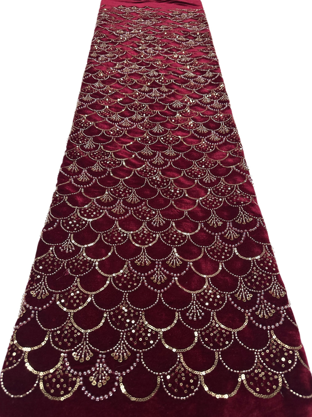 SBLS6588#	Sequined Beaded Geometric Lace Fabric Scalloped Edge Embroidered Lace Fabric for Wedding Dresses Bridal Gowns