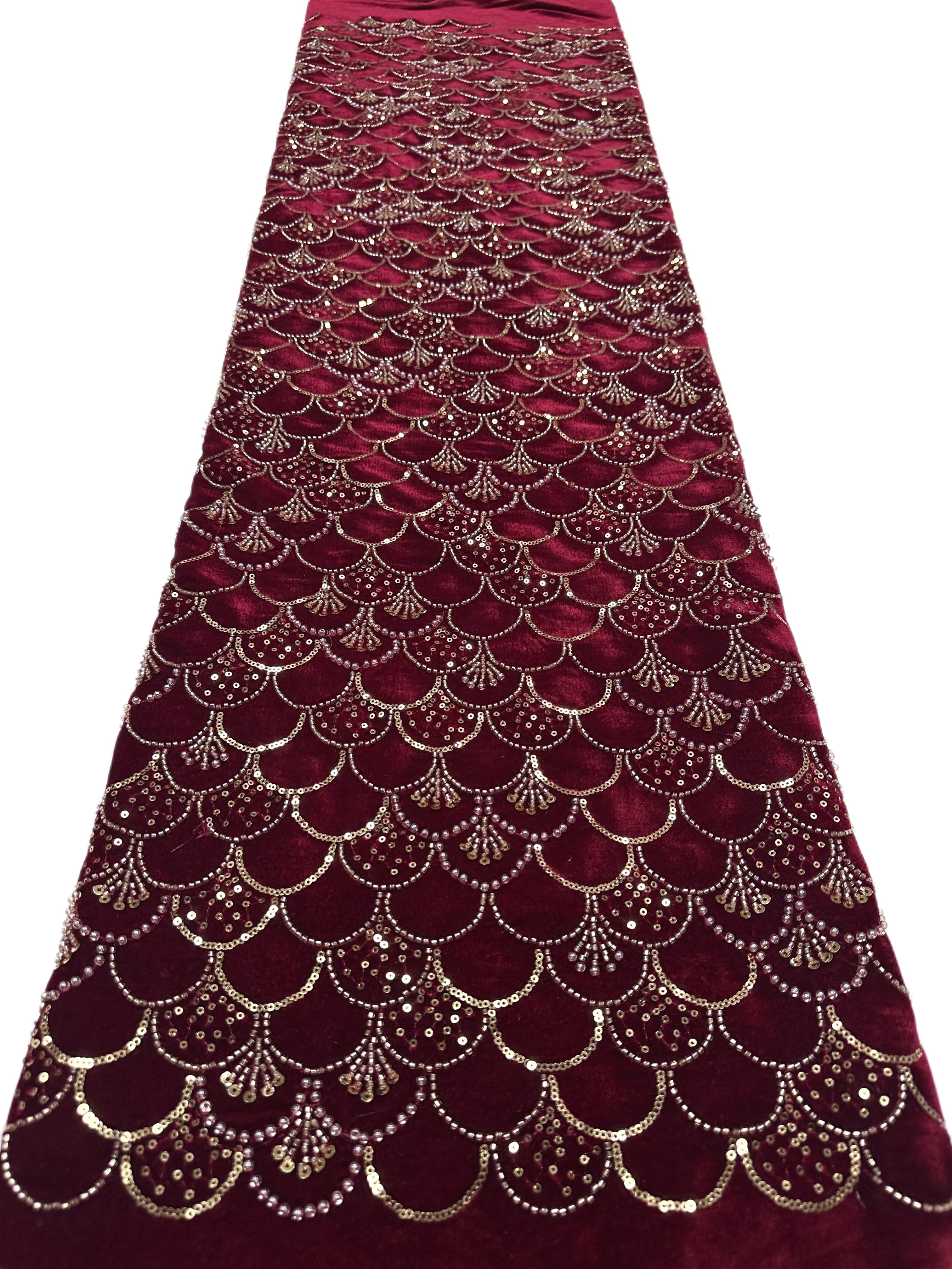 SBLS6588#	Sequined Beaded Geometric Lace Fabric Scalloped Edge Embroidered Lace Fabric for Wedding Dresses Bridal Gowns