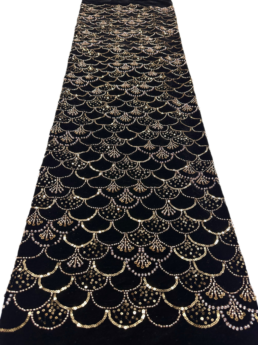 SBLS6588#	Sequined Beaded Geometric Lace Fabric Scalloped Edge Embroidered Lace Fabric for Wedding Dresses Bridal Gowns