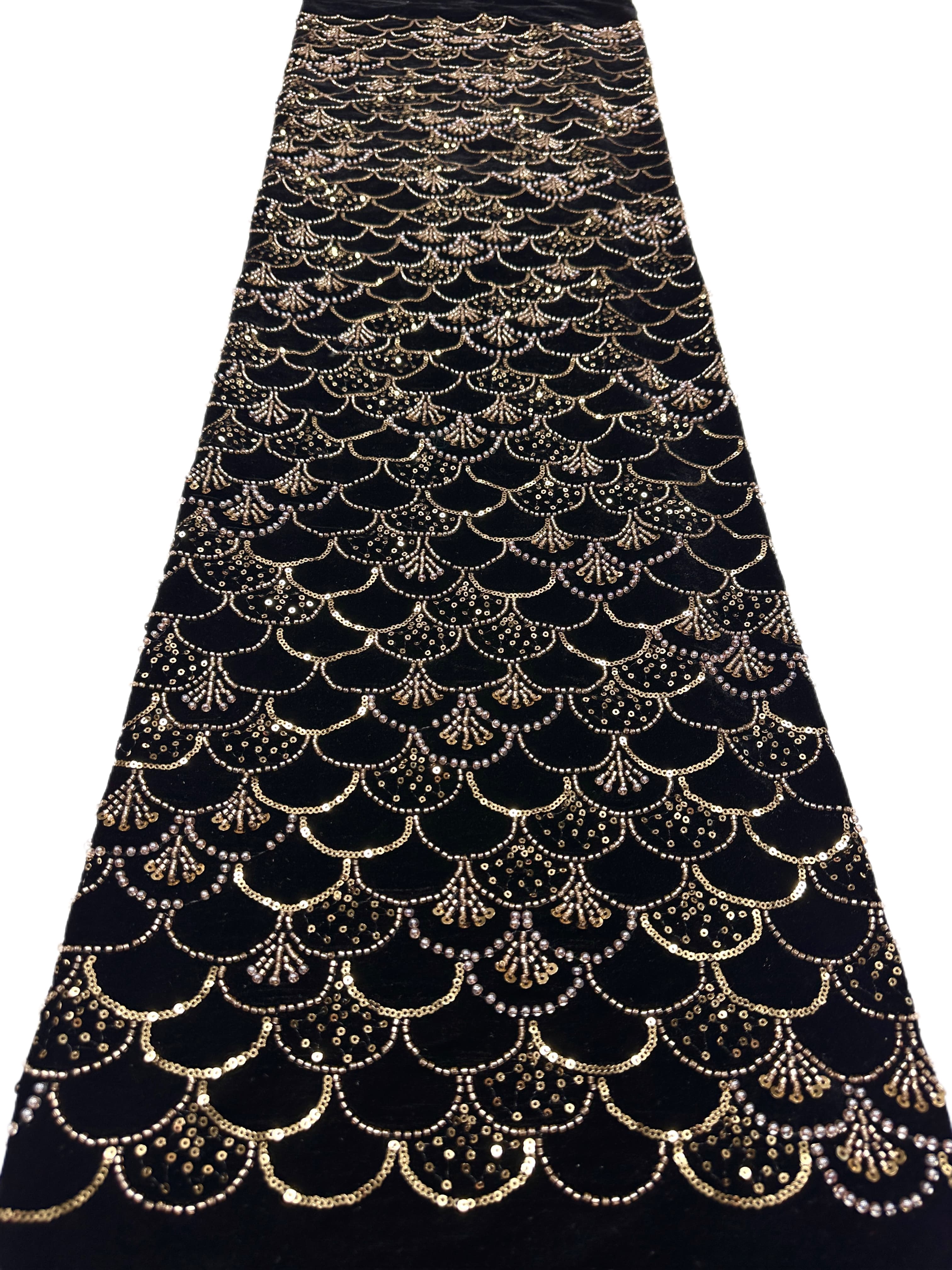 SBLS6588#	Sequined Beaded Geometric Lace Fabric Scalloped Edge Embroidered Lace Fabric for Wedding Dresses Bridal Gowns
