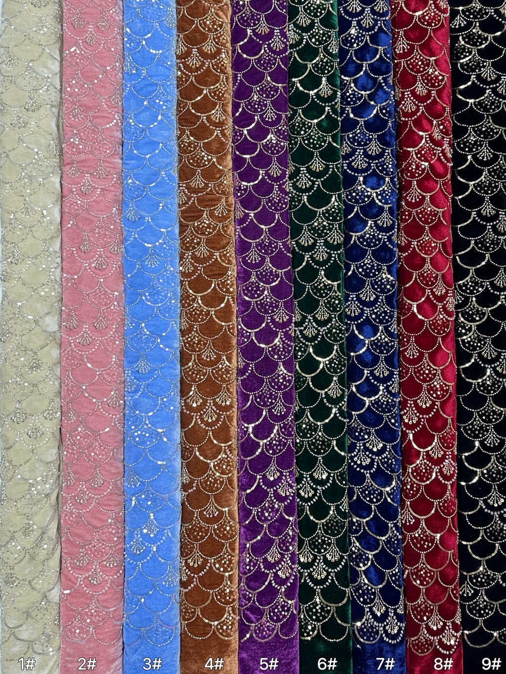 SBLS6588#	Sequined Beaded Geometric Lace Fabric Scalloped Edge Embroidered Lace Fabric for Wedding Dresses Bridal Gowns